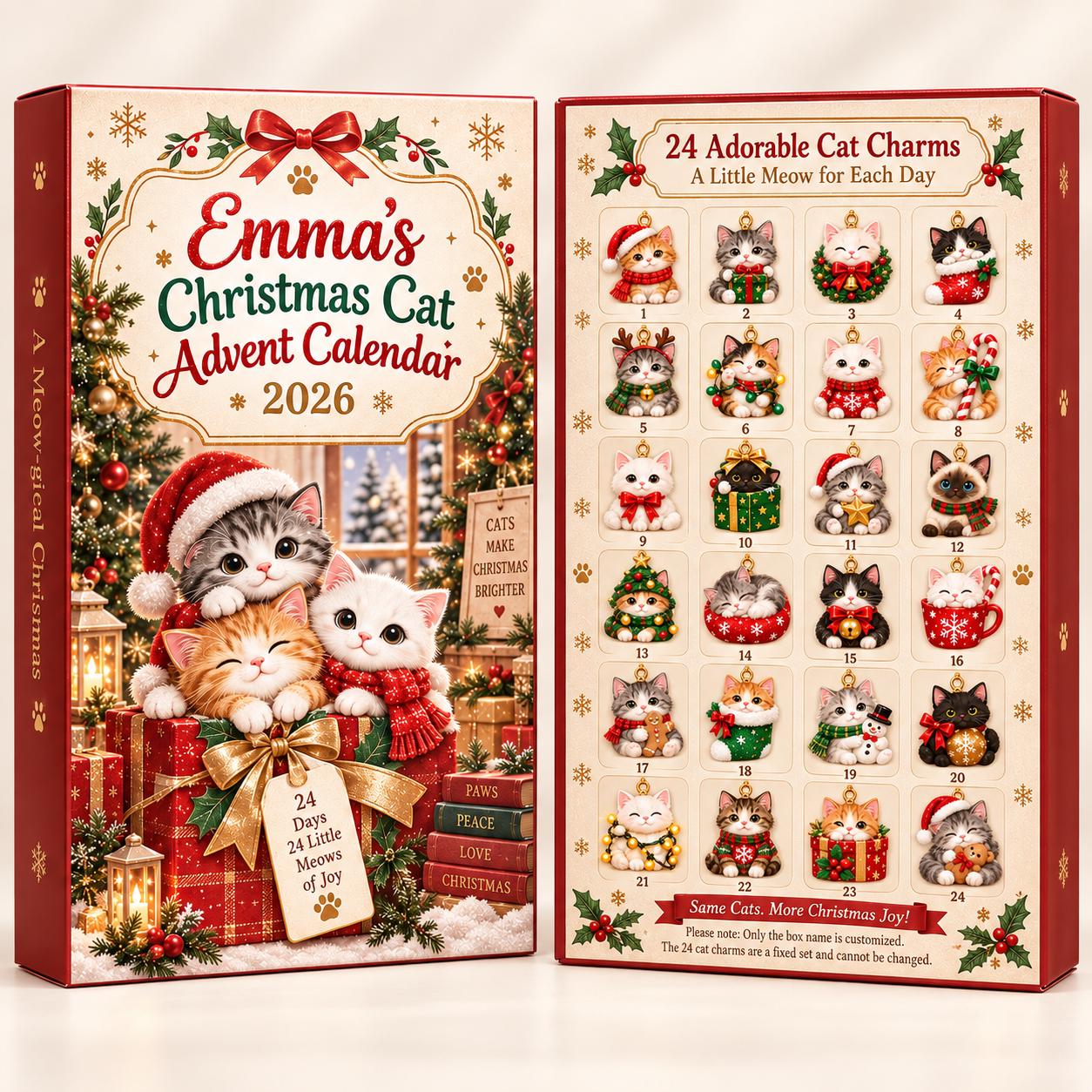 Personalized Christmas Cat Advent Calendar HG 2026, 24 Acrylic Cat Ornaments, 24 Day Countdown Box, Cat Lover Gift, Pet Family Keepsake - Image 4