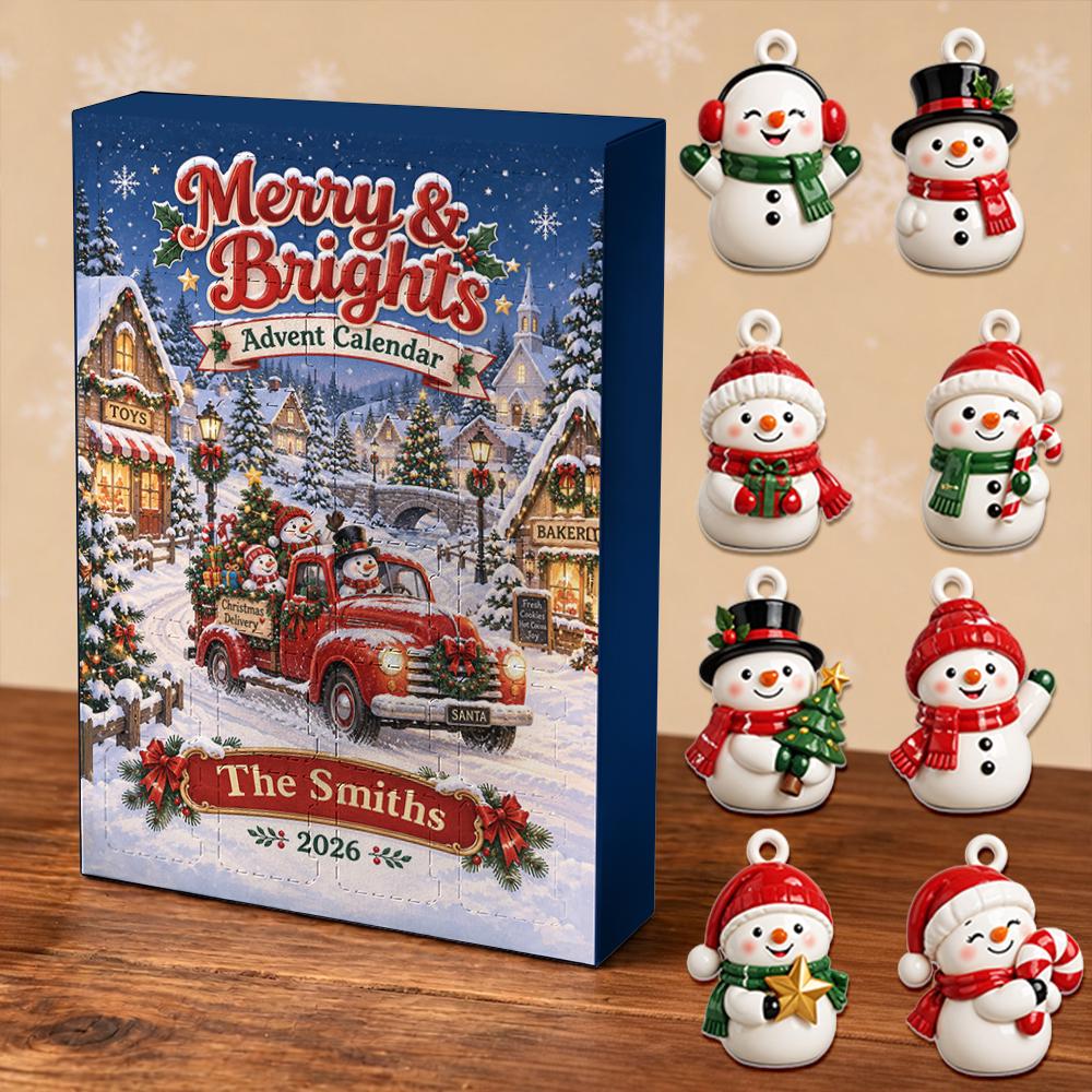 Personalized Snowman Advent Calendar HG 2026, 24 Acrylic Charms, Custom Family Name, Winter Countdown Keepsake - Image 3