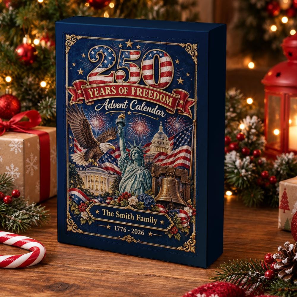 Personalized 250th Freedom Patriotic Christmas Advent Calendar HG, 24 Acrylic Charms America Countdown Box Gift - Image 3