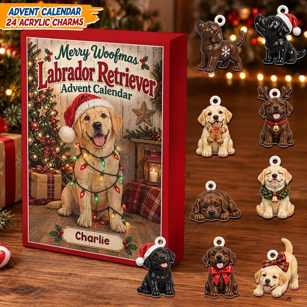 Personalized Labrador Retriever Advent Calendar HG, 24 Acrylic Charms, Custom Dog Christmas Countdown Gift