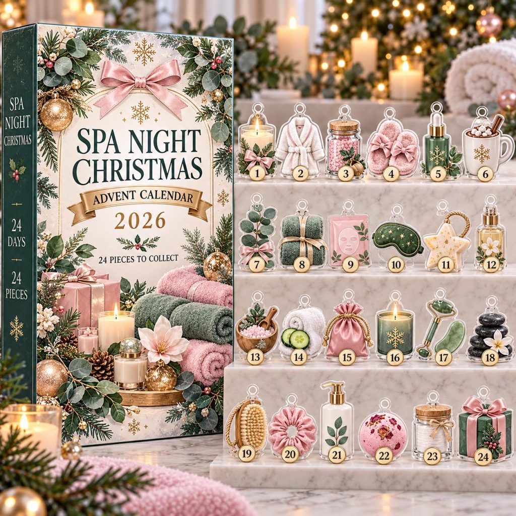 Spa Night Christmas Advent Calendar HG 2026, 24 Acrylic Ornament Countdown, Self Care Holiday Gift for Her