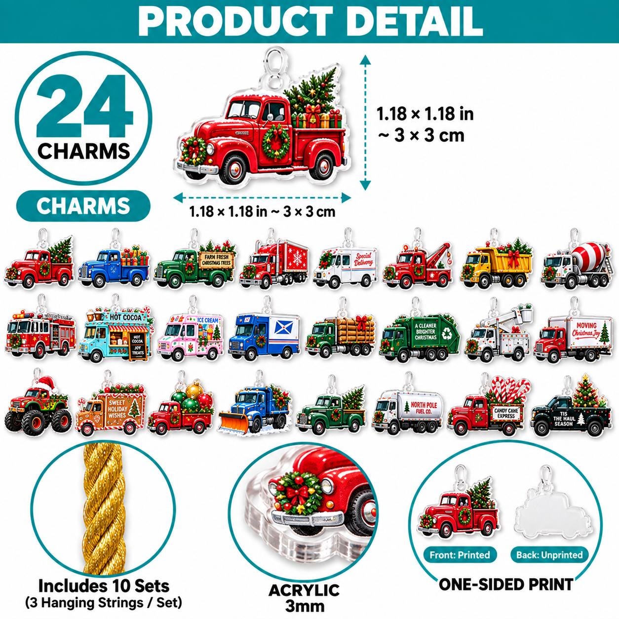 Truck Advent Calendar HG 2026, 24 Acrylic Vehicle Ornaments, Christmas Countdown Box, Truck Lover Gift for Kids and Families - Image 5
