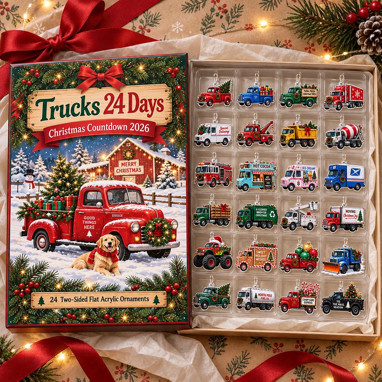 Truck Advent Calendar HG 2026, 24 Acrylic Vehicle Ornaments, Christmas Countdown Box, Truck Lover Gift for Kids and Families - Image 8