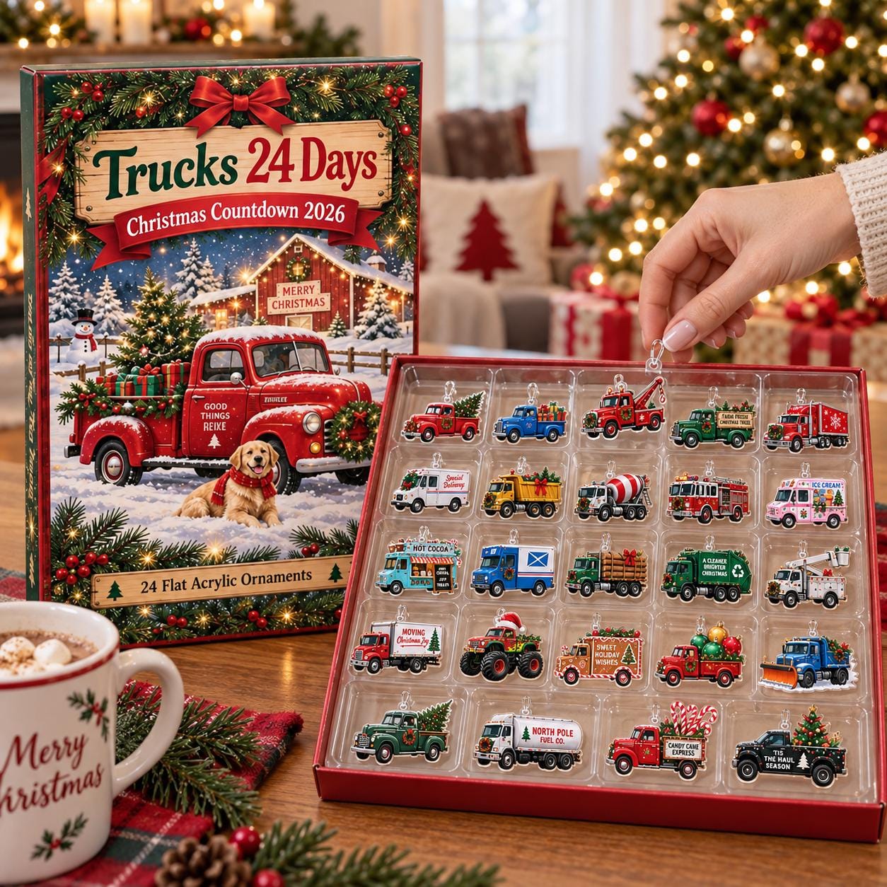 Truck Advent Calendar HG 2026, 24 Acrylic Vehicle Ornaments, Christmas Countdown Box, Truck Lover Gift for Kids and Families - Image 3