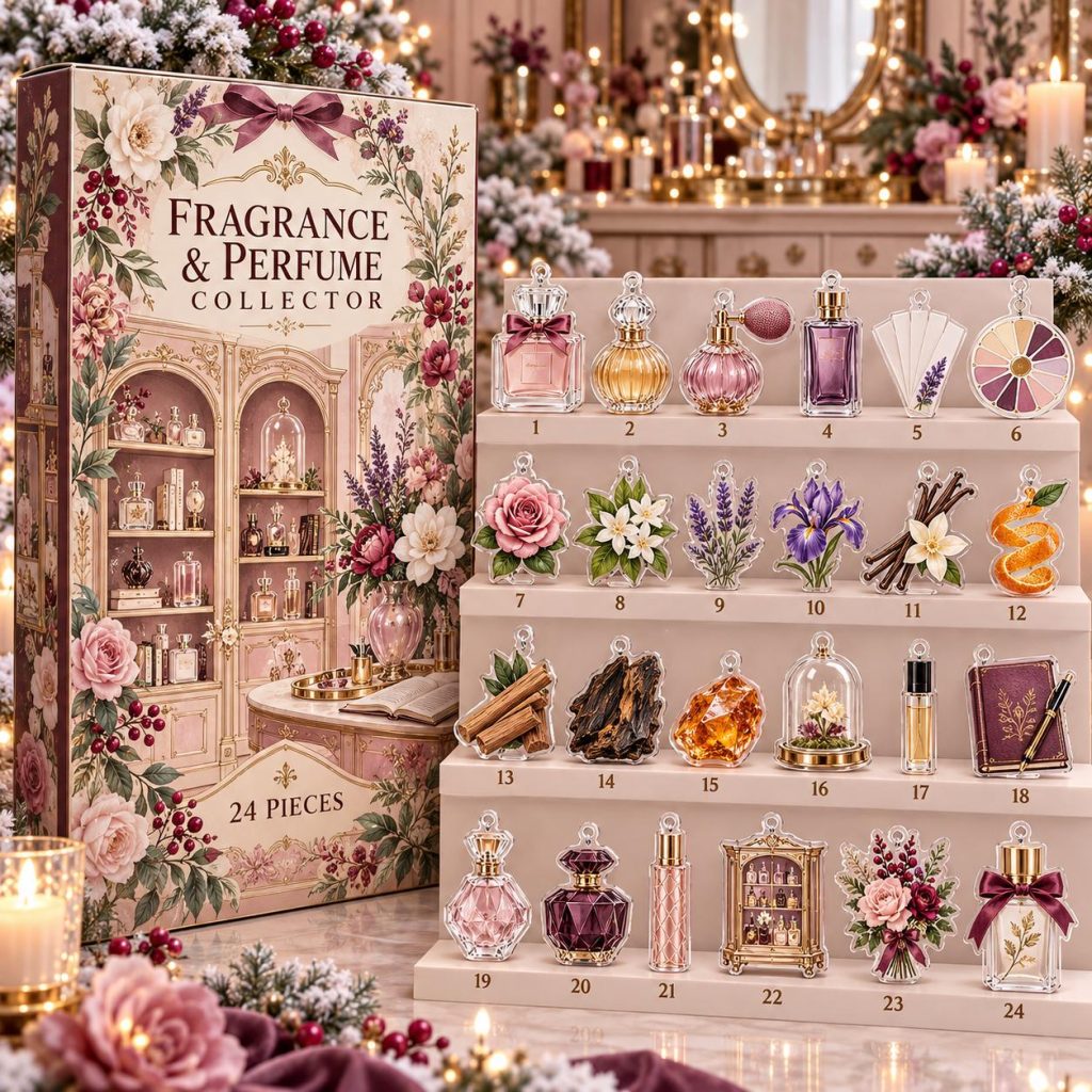 Perfume Collector Advent Calendar HG, 24 Acrylic Fragrance Ornaments, Scent Lover Gift, Elegant Christmas Countdown Box