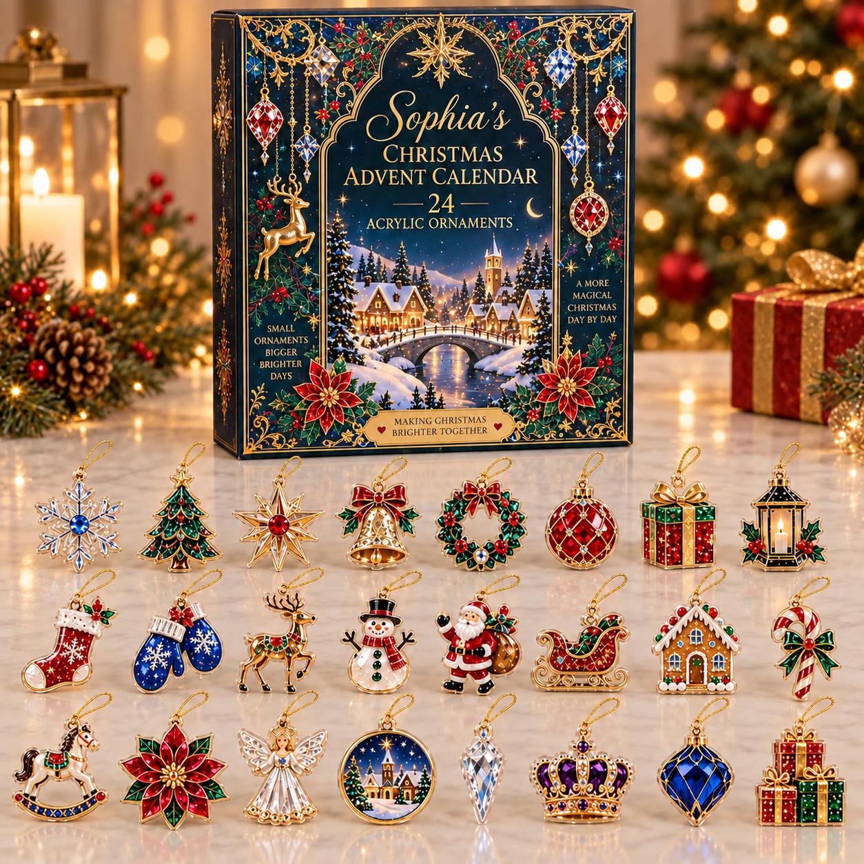 Personalized Christmas Advent Calendar HG, 24 Acrylic Ornaments Countdown, Elegant Holiday Decor, Custom Name Xmas Gift, Family Keepsake