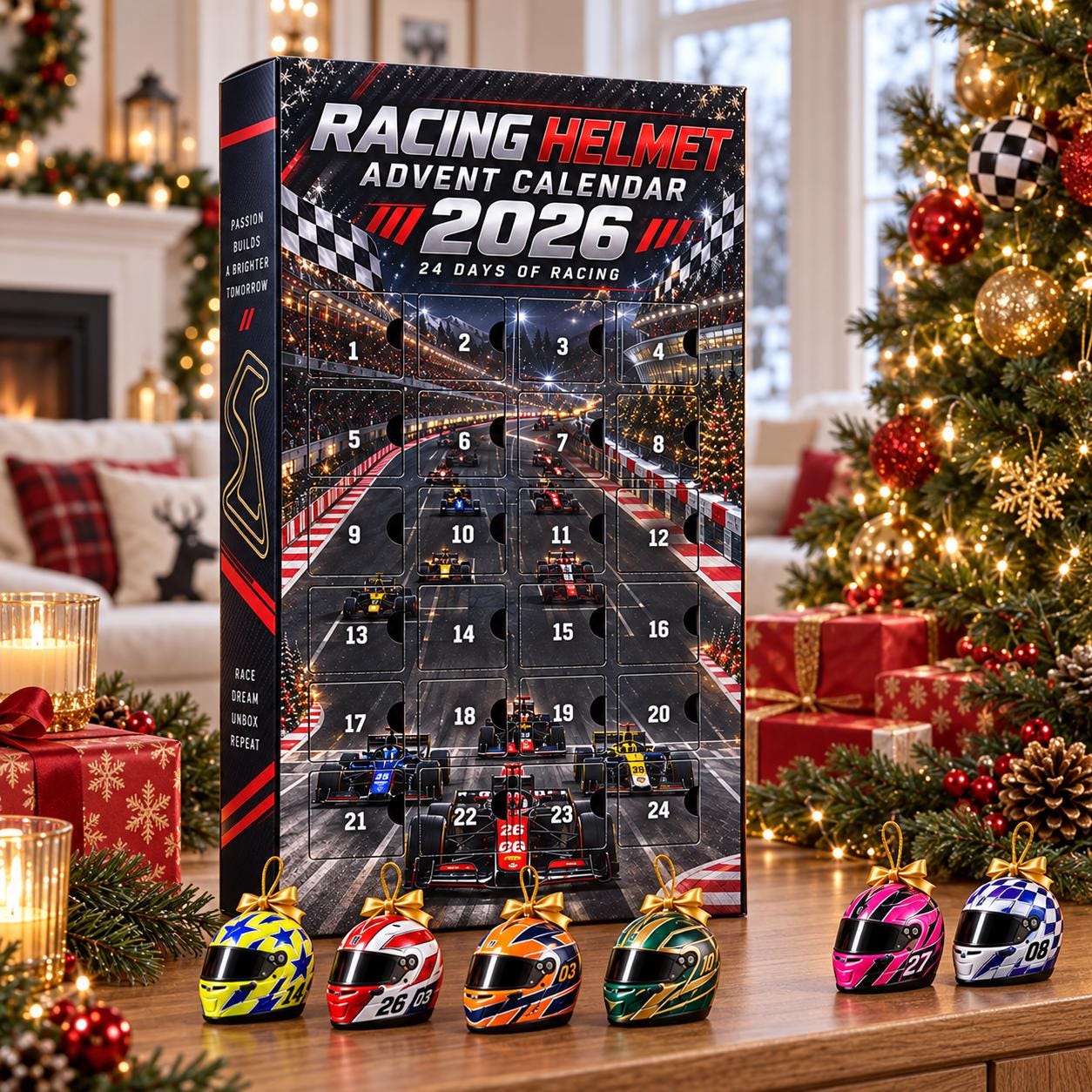 2026 Racing Helmet Advent Calendar HG, 24 Day Motorsport Christmas Countdown, Race Car Fan Ornament Gift - Image 2