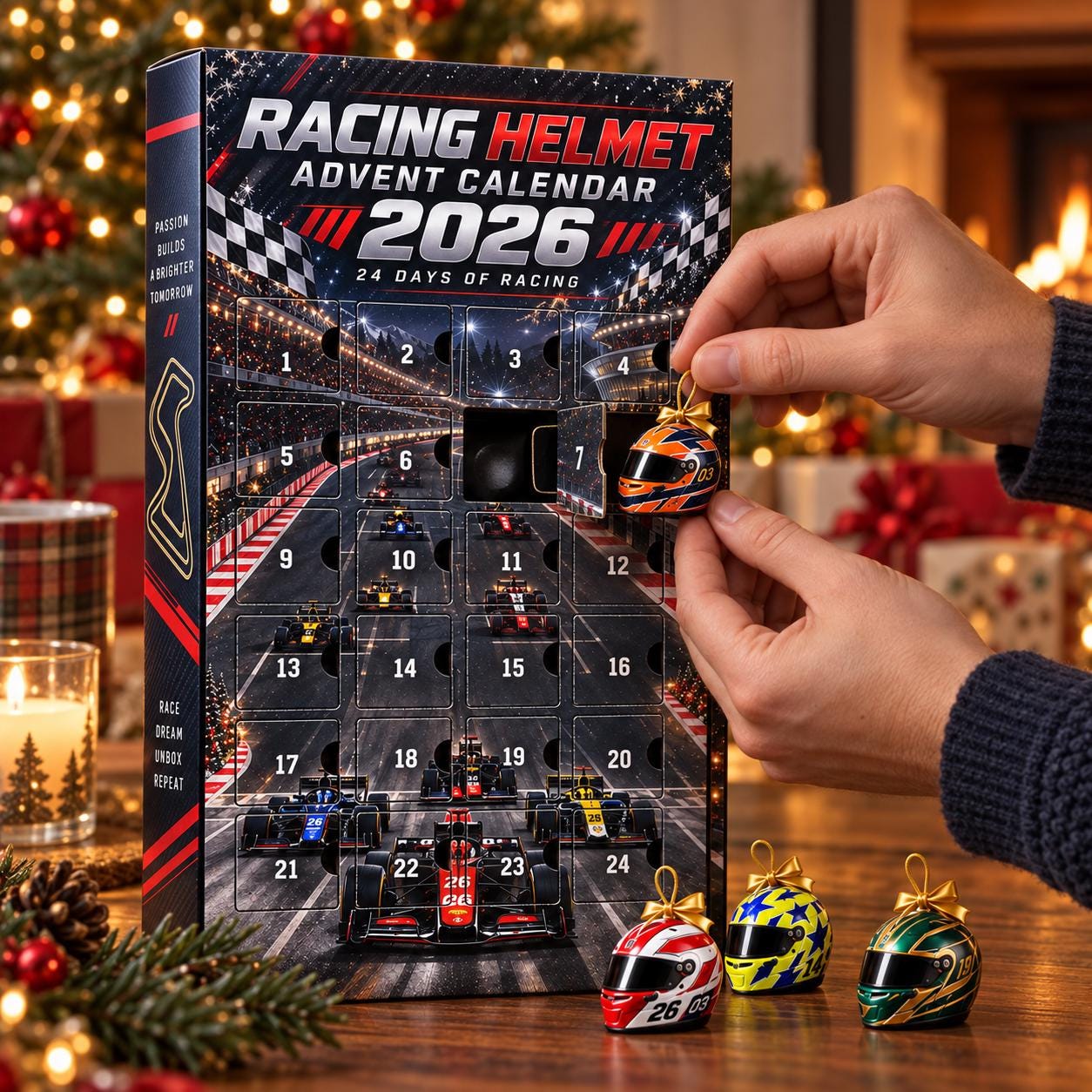 2026 Racing Helmet Advent Calendar HG, 24 Day Motorsport Christmas Countdown, Race Car Fan Ornament Gift - Image 3
