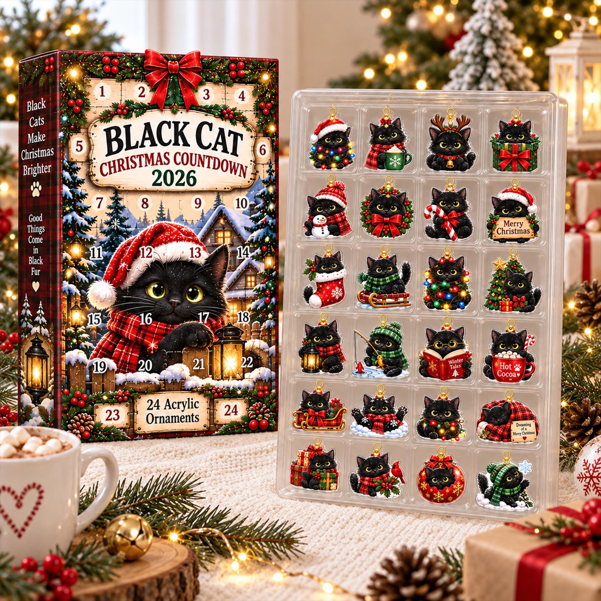 Black Cat Advent Calendar HG 2026, 24 Acrylic Cat Ornaments, Christmas Countdown Box, Cat Lover Gift, Holiday Keepsake for Cat Moms - Image 8