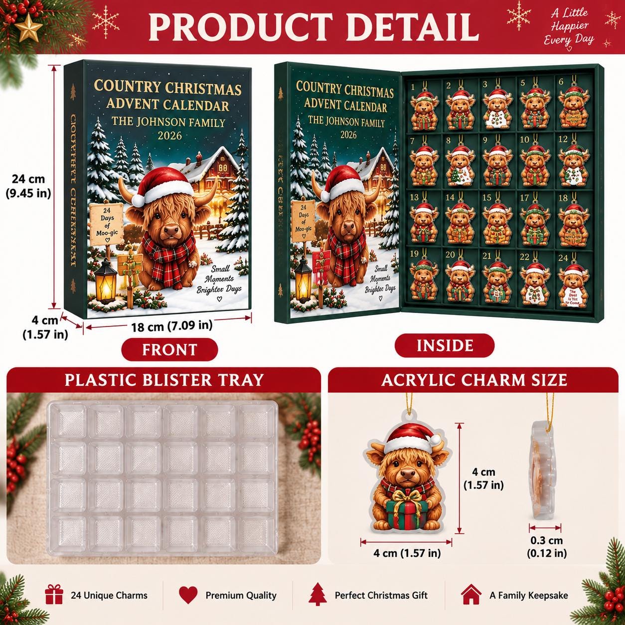 Baseball Advent Calendar HG 2026, Christmas Countdown Box, 24 Baseball Charms, Personalized Name Holiday Keepsake, Baseball Player Gift - Image 4