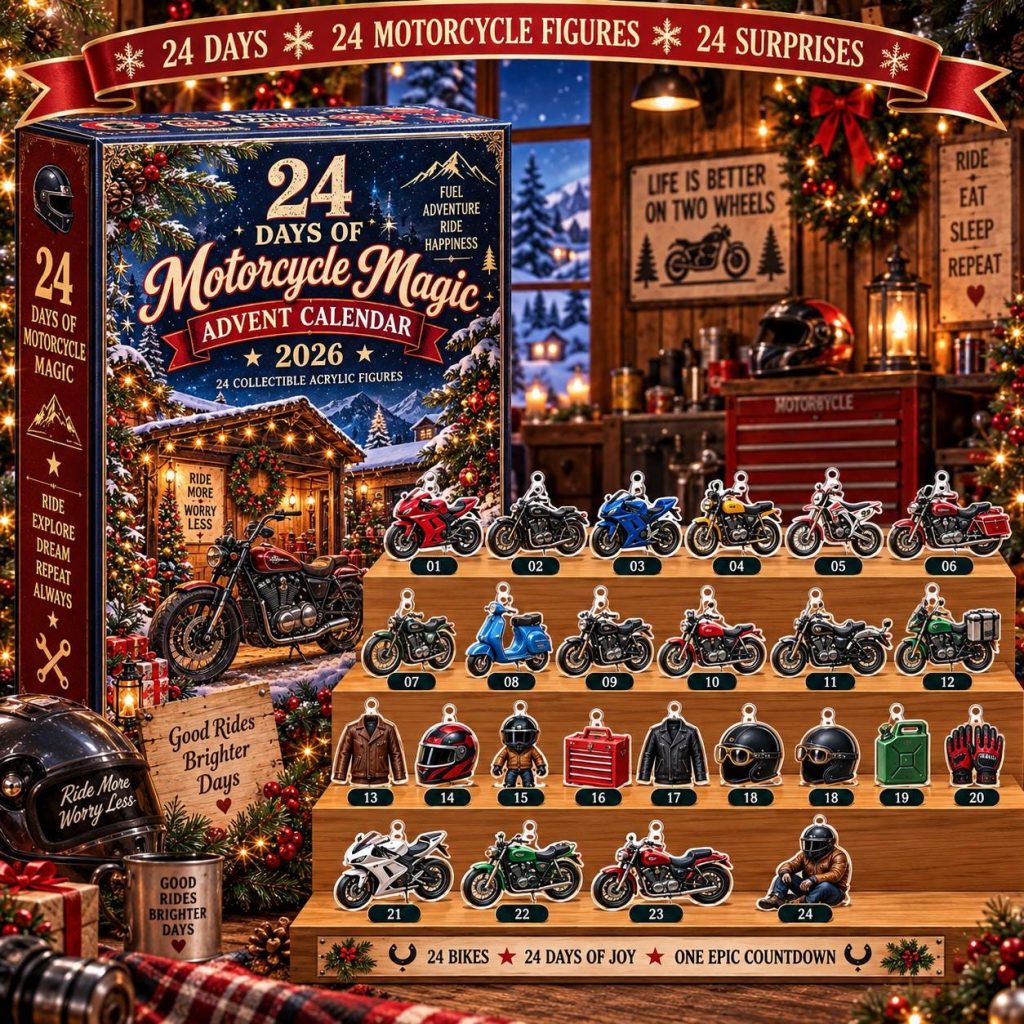 24 Days of Motorcycle Magic Advent Calendar HG, Collectible Bikes and Gear Acrylic Ornaments, Christmas Countdown Gift for Bikers