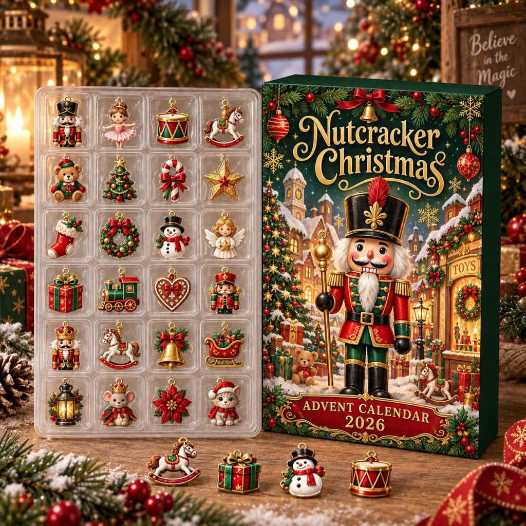 Nutcracker Christmas Advent Calendar HG, Acrylic or Wood Ornaments, Holiday Countdown Gift Box, Christmas Keepsake