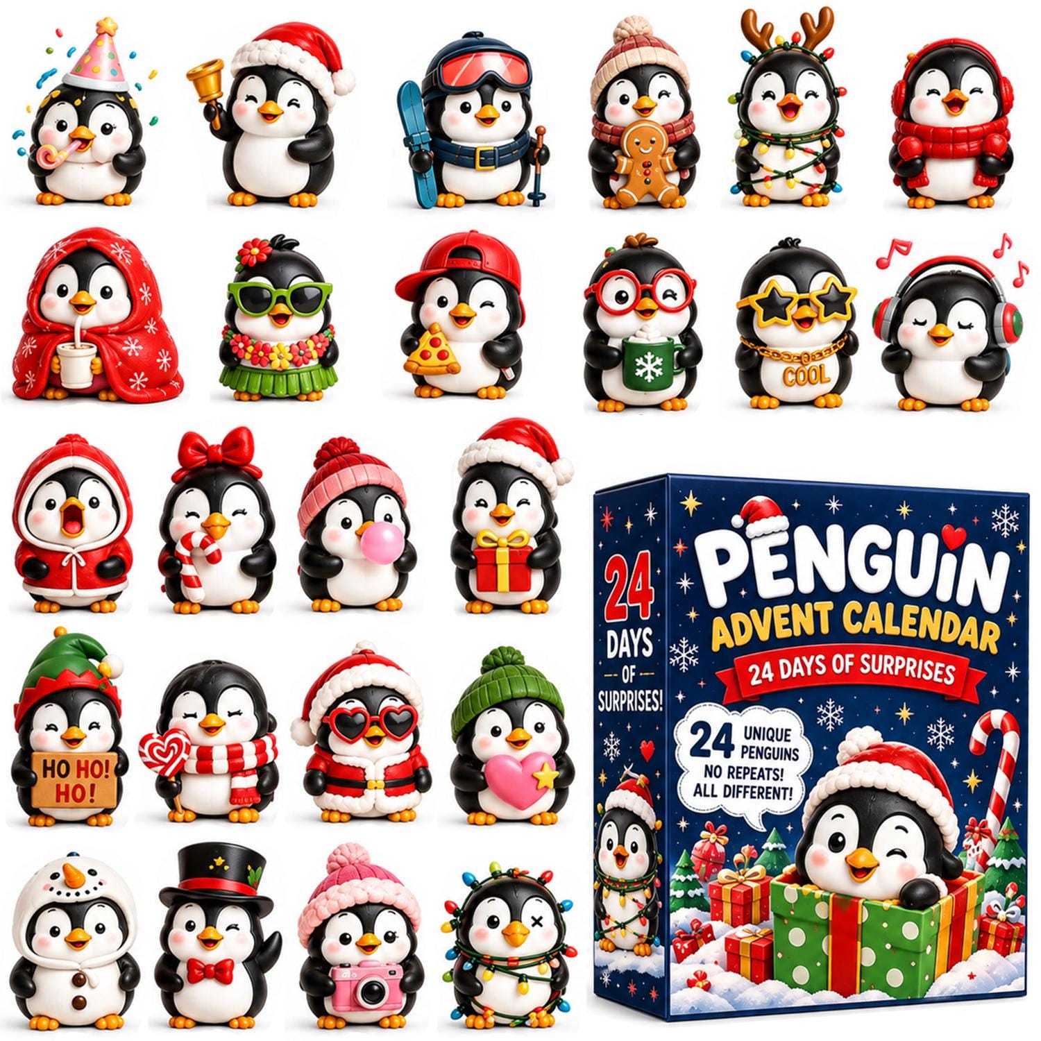 Penguin Advent Calendar HG 2026, 3D Collectible Figurines Holiday Decor Gift, 24 Days Christmas Countdown