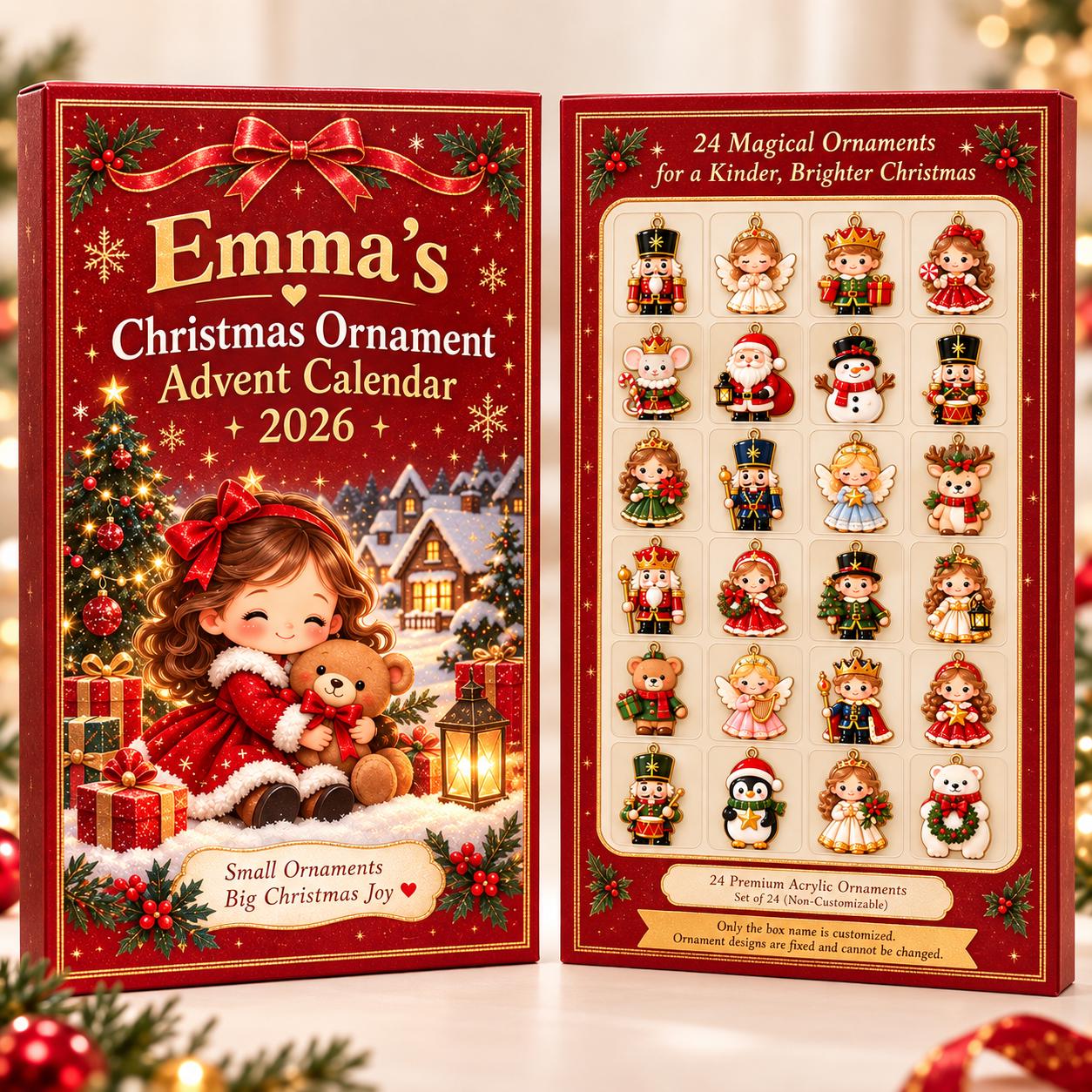 Personalized Nutcracker Advent Calendar HG 2026, 24 Acrylic Christmas Ornaments, Kids Holiday Countdown Box, Christmas Keepsake Gift - Image 2