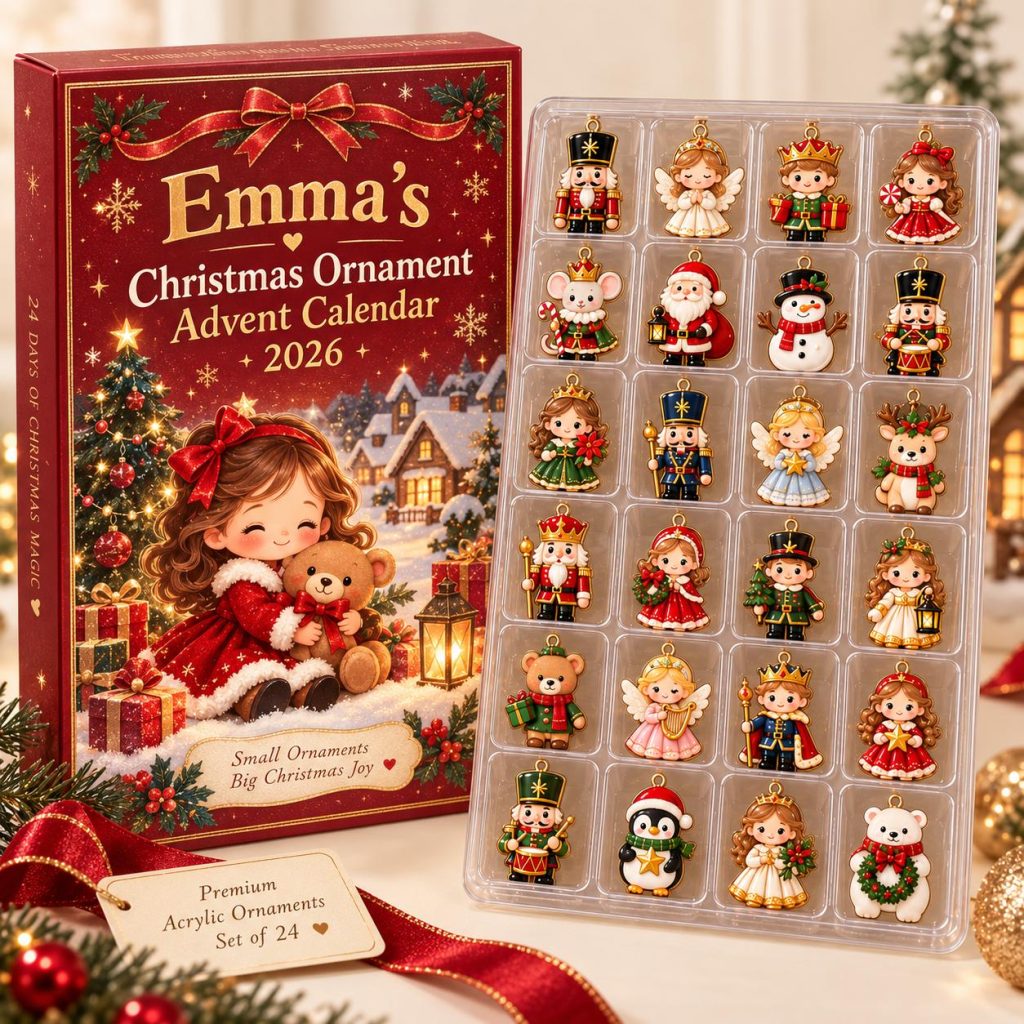 Personalized Nutcracker Advent Calendar HG 2026, 24 Acrylic Christmas Ornaments, Kids Holiday Countdown Box, Christmas Keepsake Gift