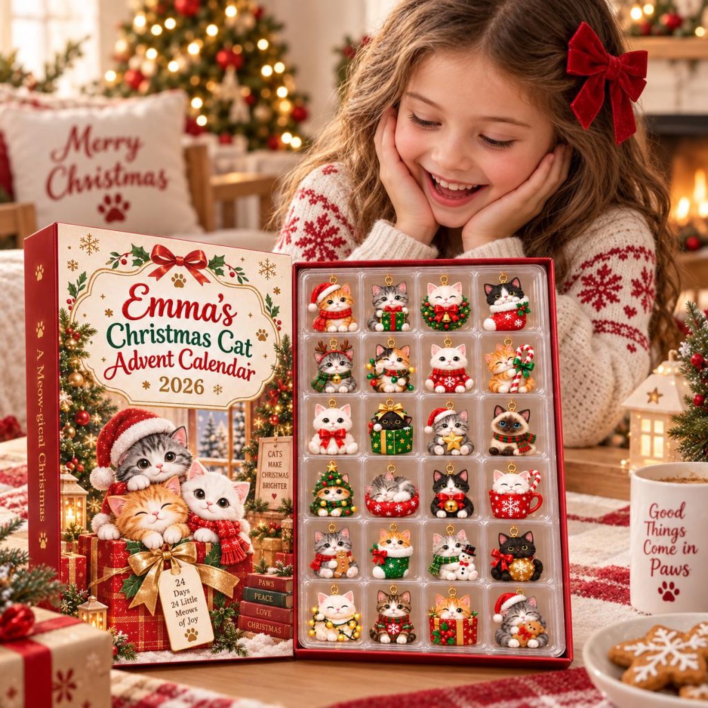 Personalized Christmas Cat Advent Calendar HG 2026, 24 Acrylic Cat Ornaments, 24 Day Countdown Box, Cat Lover Gift, Pet Family Keepsake