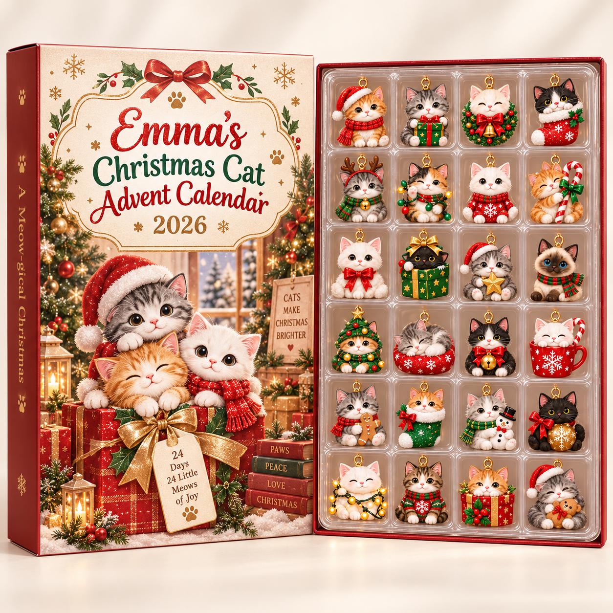 Personalized Christmas Cat Advent Calendar HG 2026, 24 Acrylic Cat Ornaments, 24 Day Countdown Box, Cat Lover Gift, Pet Family Keepsake - Image 9