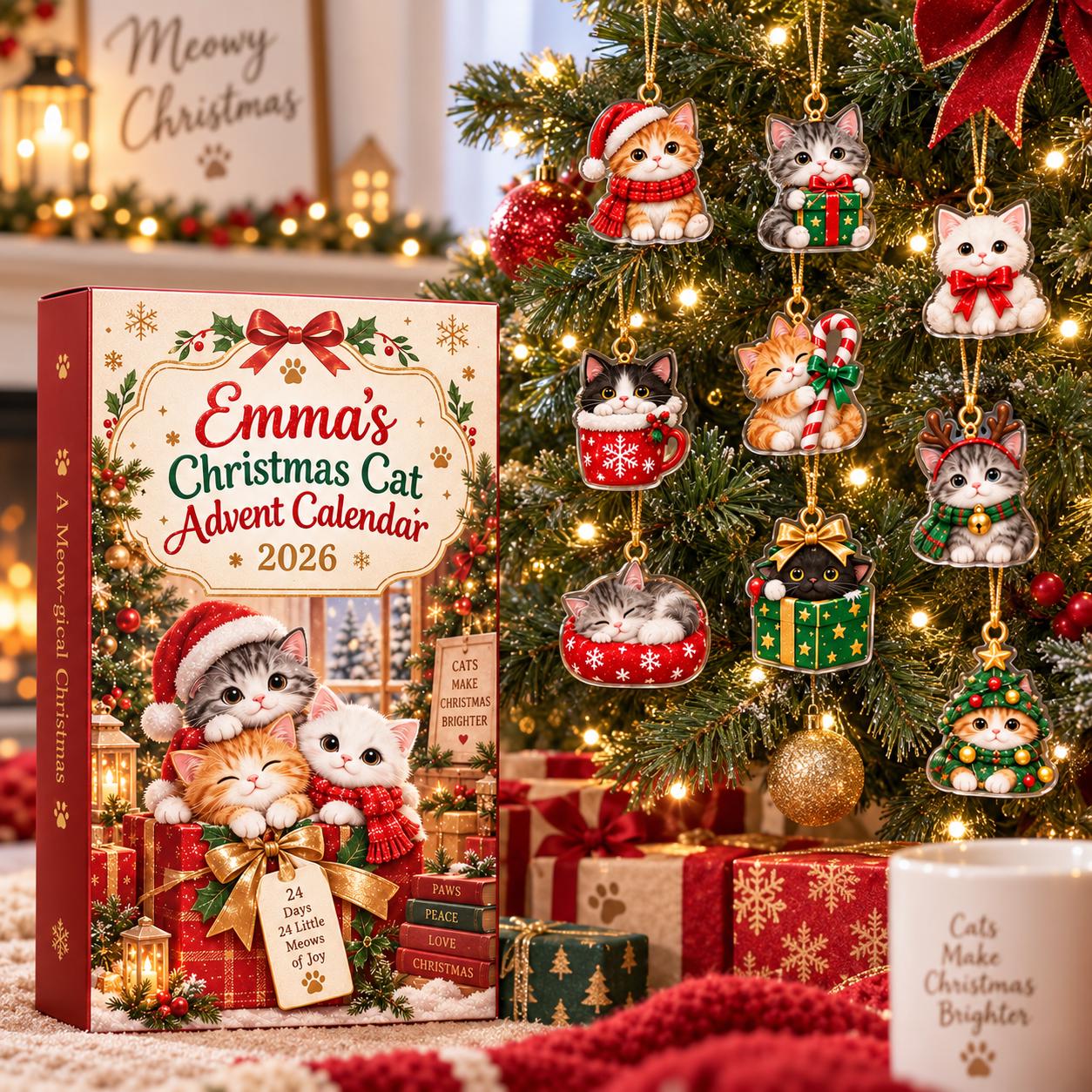 Personalized Christmas Cat Advent Calendar HG 2026, 24 Acrylic Cat Ornaments, 24 Day Countdown Box, Cat Lover Gift, Pet Family Keepsake - Image 8