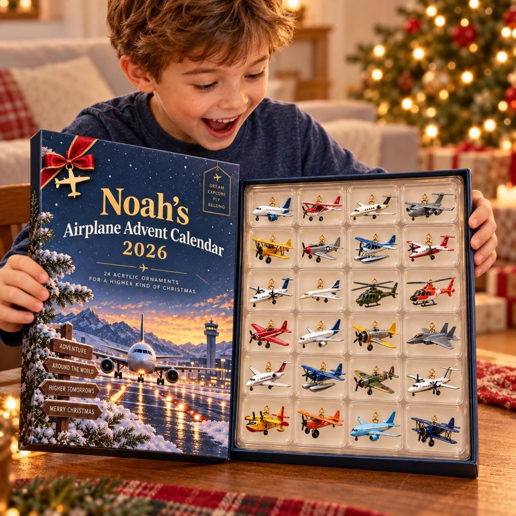 Personalized Airplane Advent Calendar HG 2026, 24 Acrylic Aircraft Ornaments, Aviation Christmas Countdown, Pilot Gift for Kids & Plane Lovers