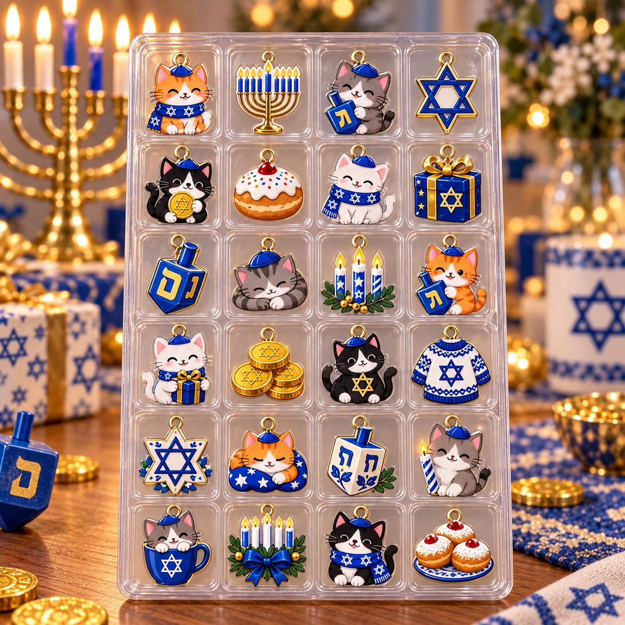 Personalized Hanukkah Cat Advent Calendar HG 2026, 24 Acrylic Ornaments Countdown Box, Jewish Holiday Gift for Kids & Family - Image 3
