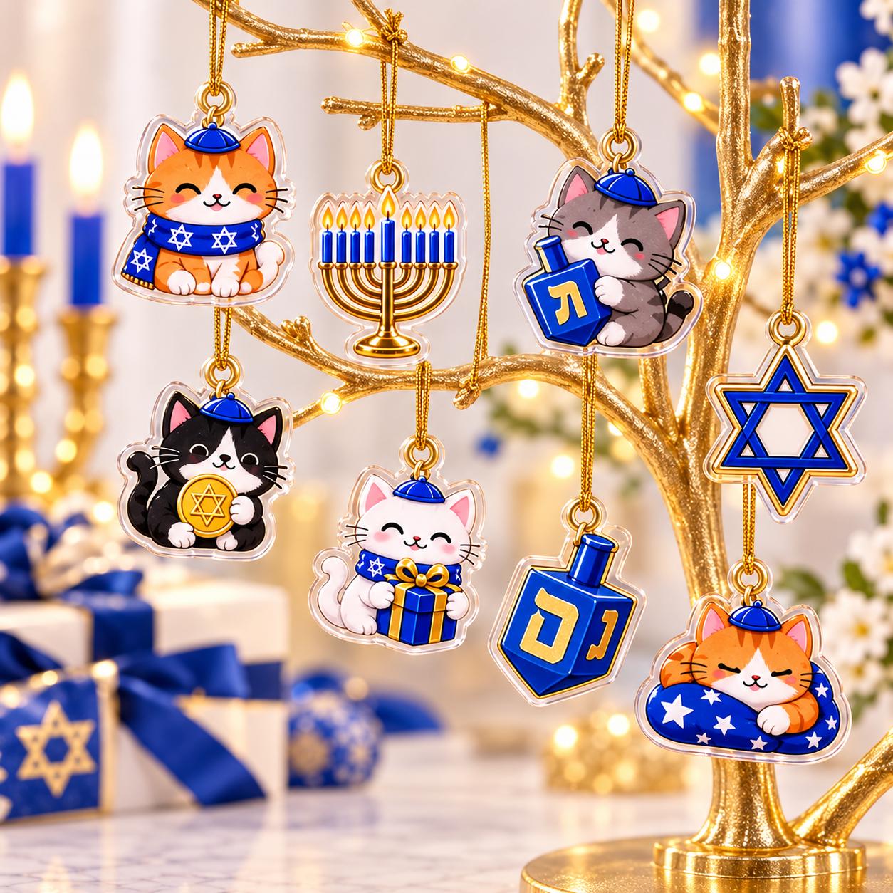 Personalized Hanukkah Cat Advent Calendar HG 2026, 24 Acrylic Ornaments Countdown Box, Jewish Holiday Gift for Kids & Family - Image 8