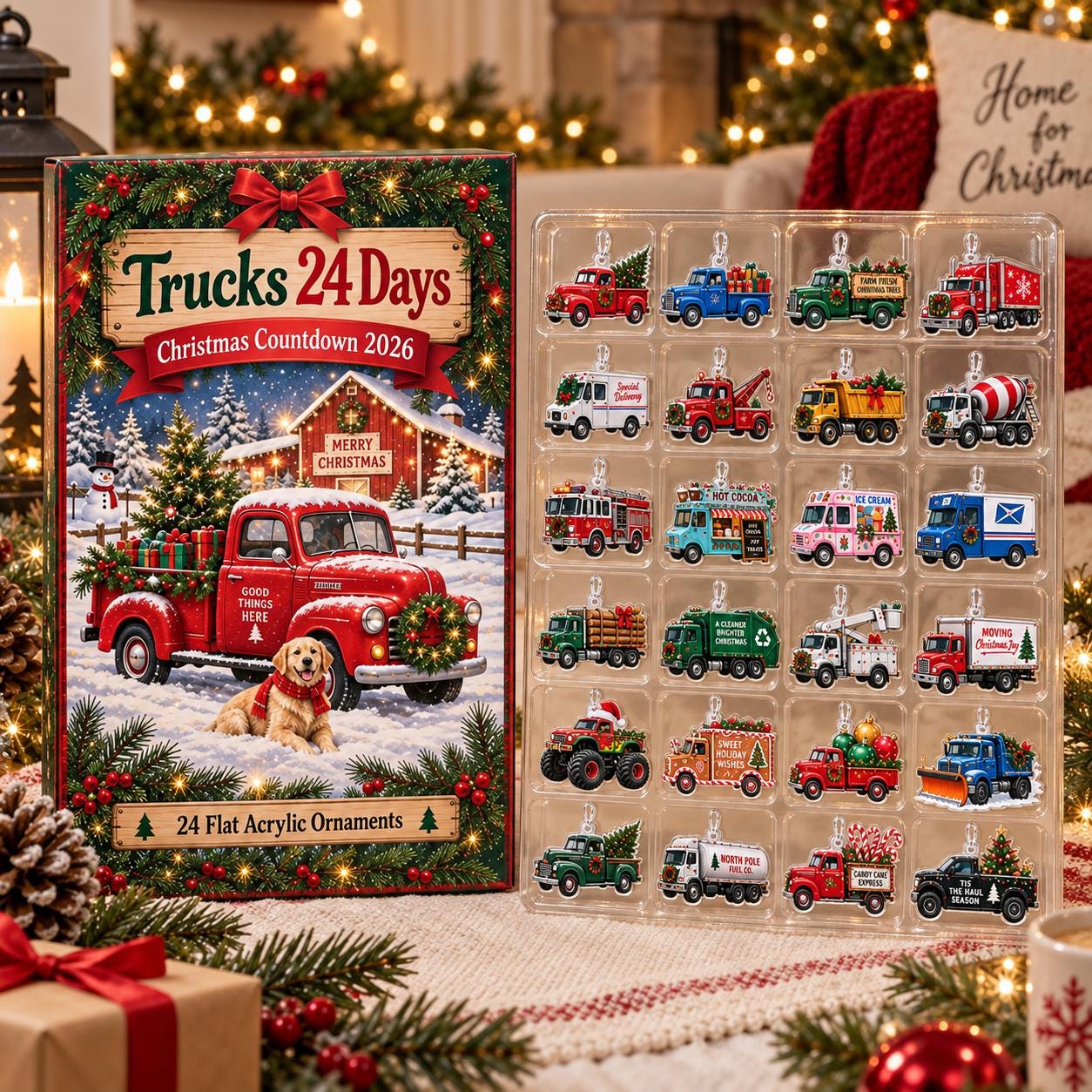 Truck Advent Calendar HG 2026, 24 Acrylic Vehicle Ornaments, Christmas Countdown Box, Truck Lover Gift for Kids and Families - Image 7