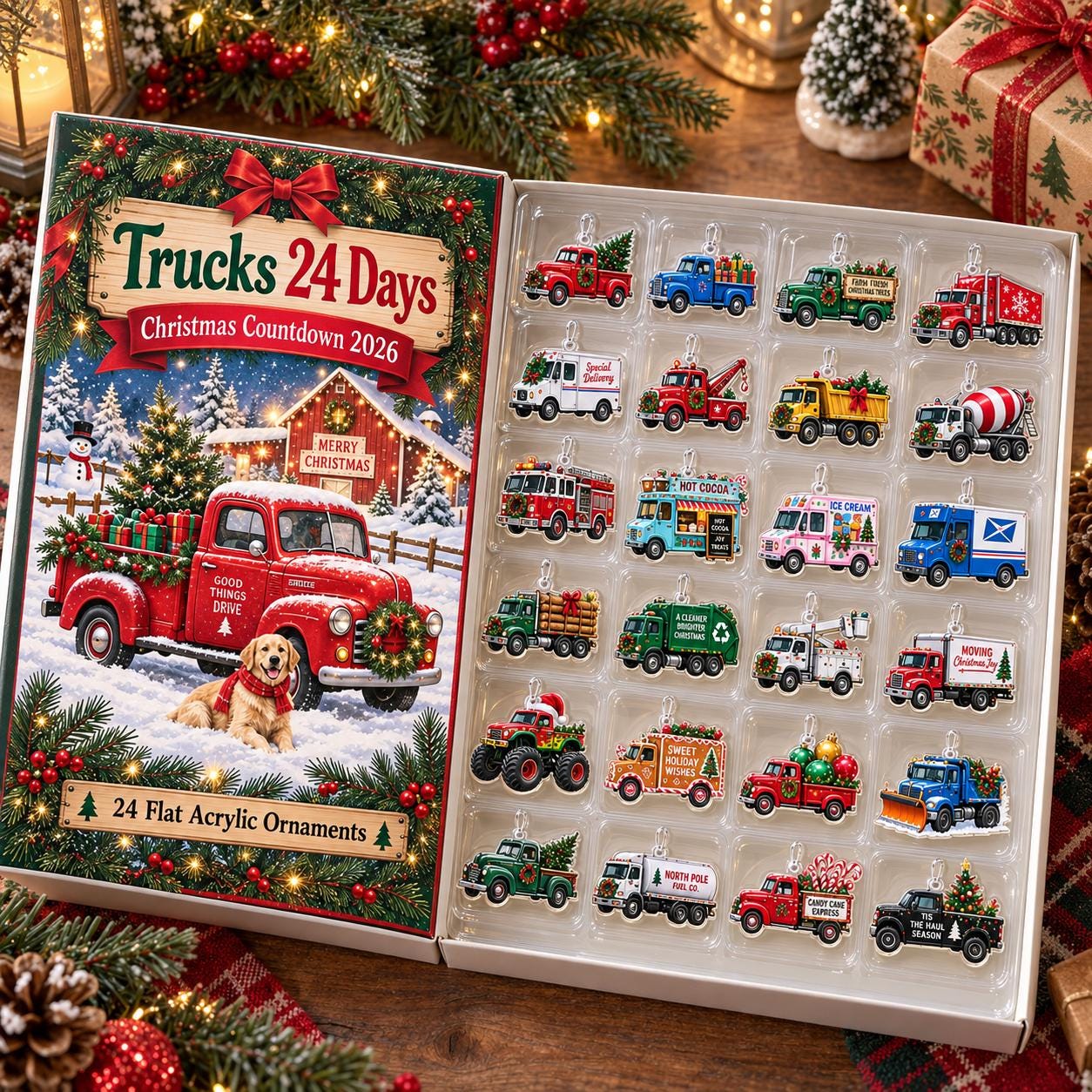 Truck Advent Calendar HG 2026, 24 Acrylic Vehicle Ornaments, Christmas Countdown Box, Truck Lover Gift for Kids and Families - Image 9
