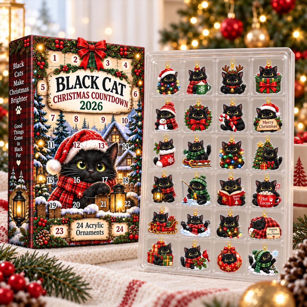 Black Cat Advent Calendar HG 2026, 24 Acrylic Cat Ornaments, Christmas Countdown Box, Cat Lover Gift, Holiday Keepsake for Cat Moms