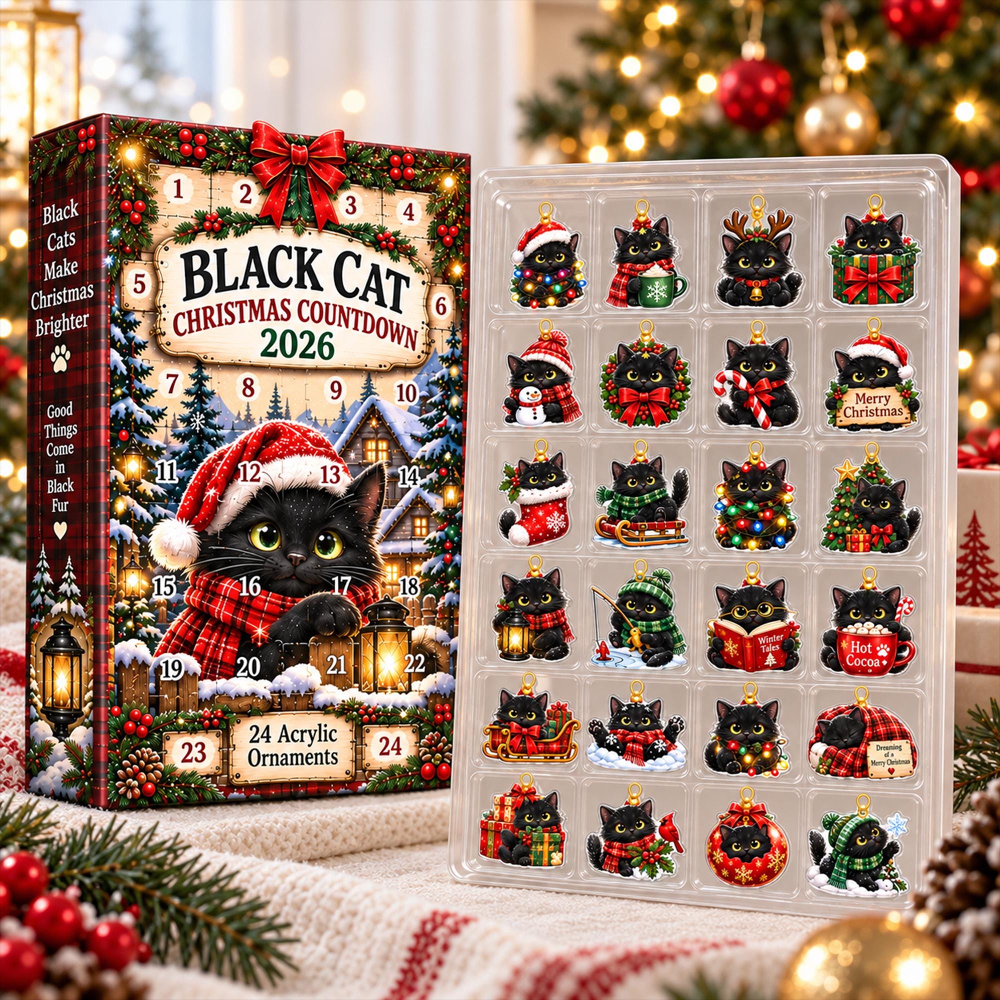 Black Cat Advent Calendar HG 2026, 24 Acrylic Cat Ornaments, Christmas Countdown Box, Cat Lover Gift, Holiday Keepsake for Cat Moms