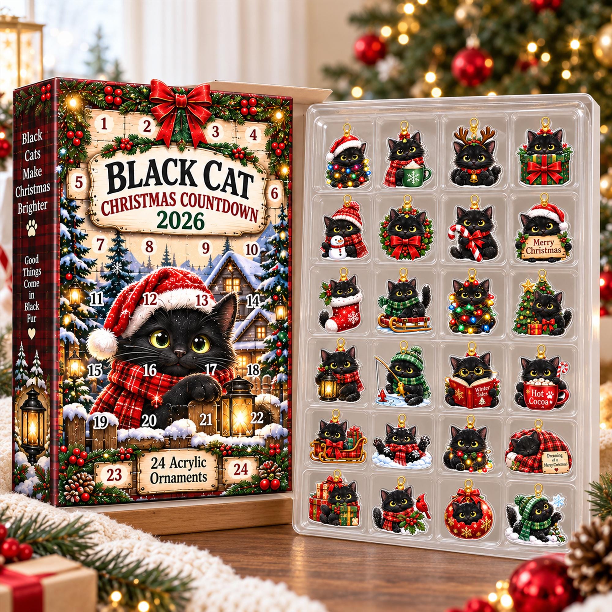 Black Cat Advent Calendar HG 2026, 24 Acrylic Cat Ornaments, Christmas Countdown Box, Cat Lover Gift, Holiday Keepsake for Cat Moms - Image 9