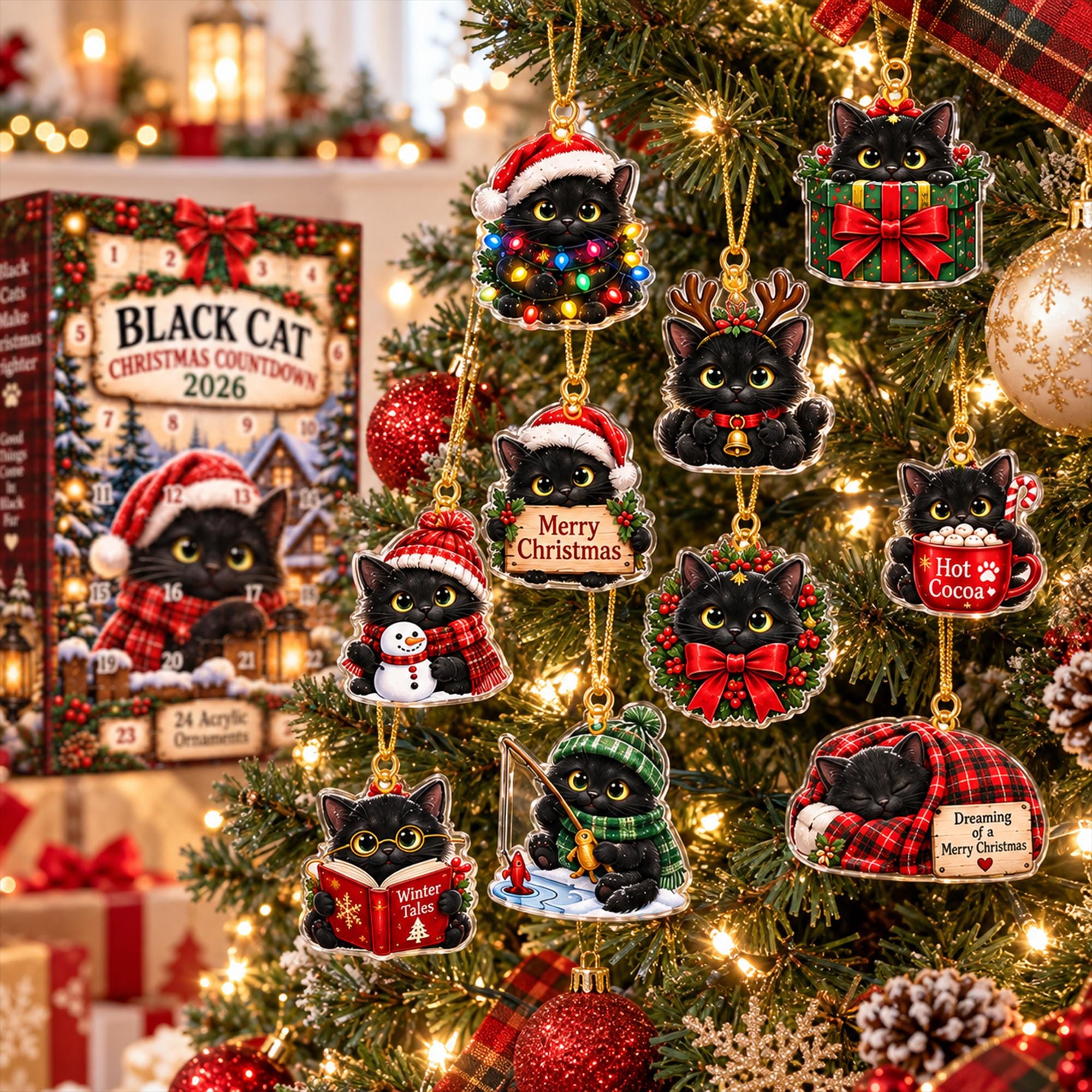 Black Cat Advent Calendar HG 2026, 24 Acrylic Cat Ornaments, Christmas Countdown Box, Cat Lover Gift, Holiday Keepsake for Cat Moms - Image 2