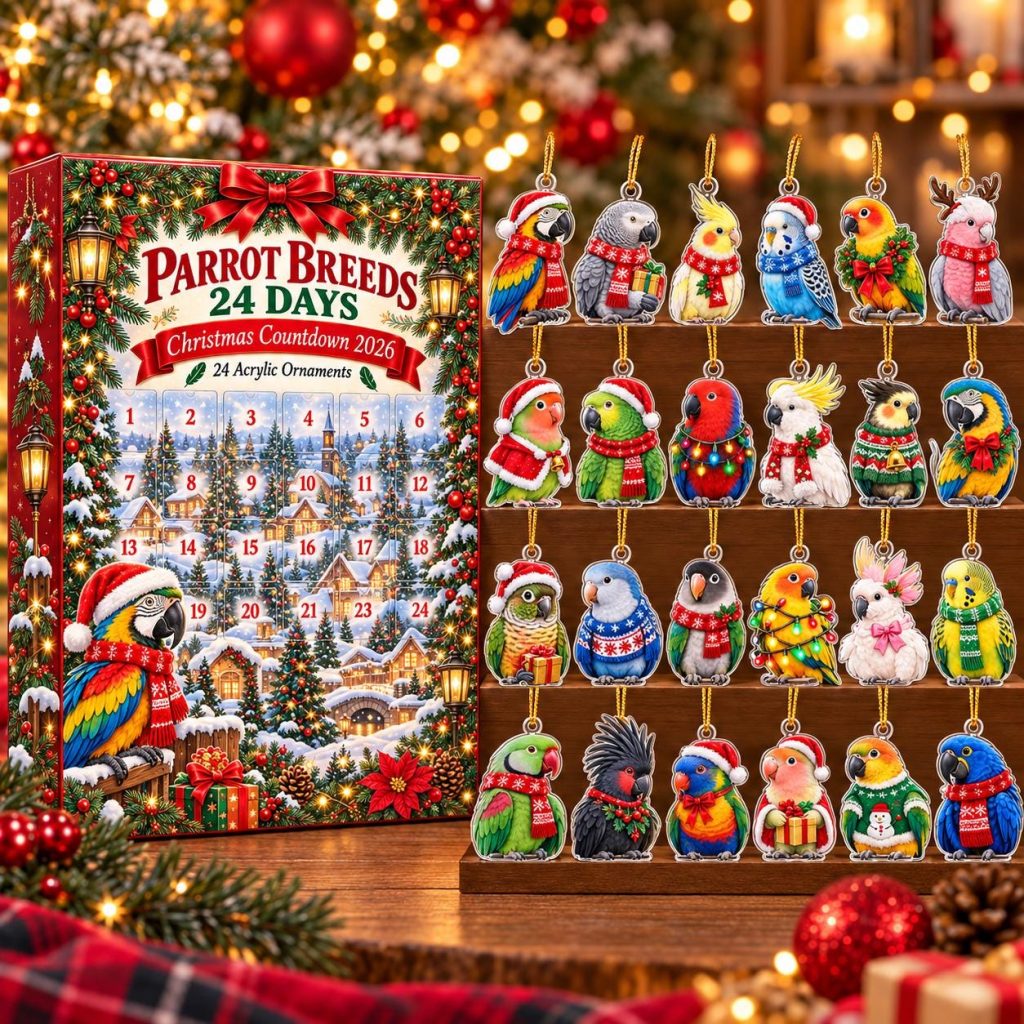 Parrots Advent Calendar HG 2026, 24 Acrylic Ornament Christmas Countdown Blind Box, Bird Lover Holiday Gift