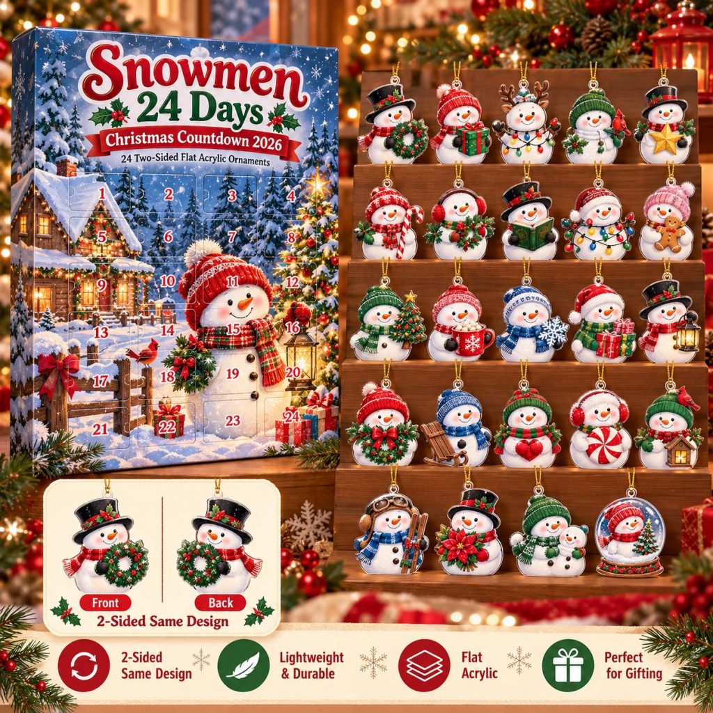 Snowman Advent Calendar HG 2026, 24 Acrylic Ornament Christmas Countdown Blind Box, Snowman Lover Holiday Gift
