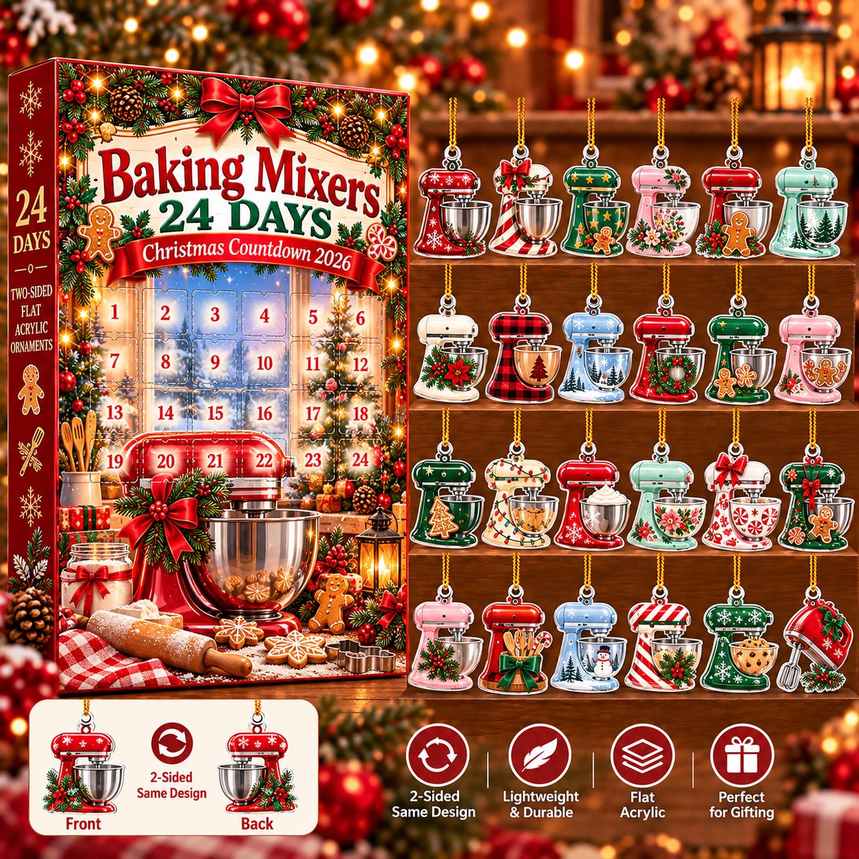 Baking Mixers Advent Calendar HG 2026, 24 Acrylic Ornament Christmas Countdown Blind Box, Baker Holiday Gift
