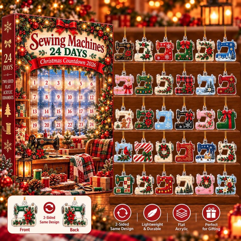 Sewing Machines Advent Calendar HG 2026, 24 Acrylic Ornament Christmas Countdown Blind Box, Sewing Lover Holiday Gift