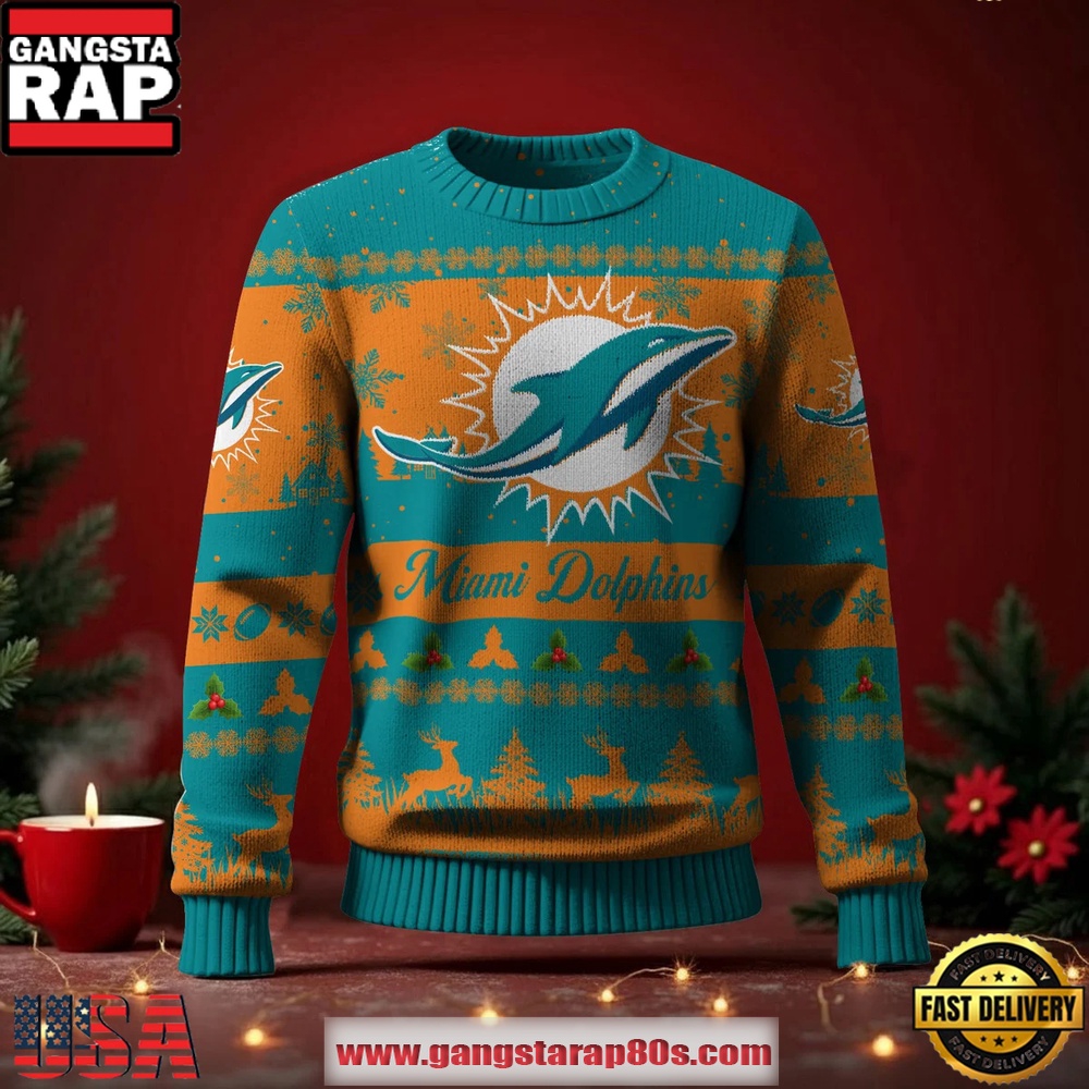 Miami Dolphins NFL Holiday Spirit Ugly Christmas Sweater LN