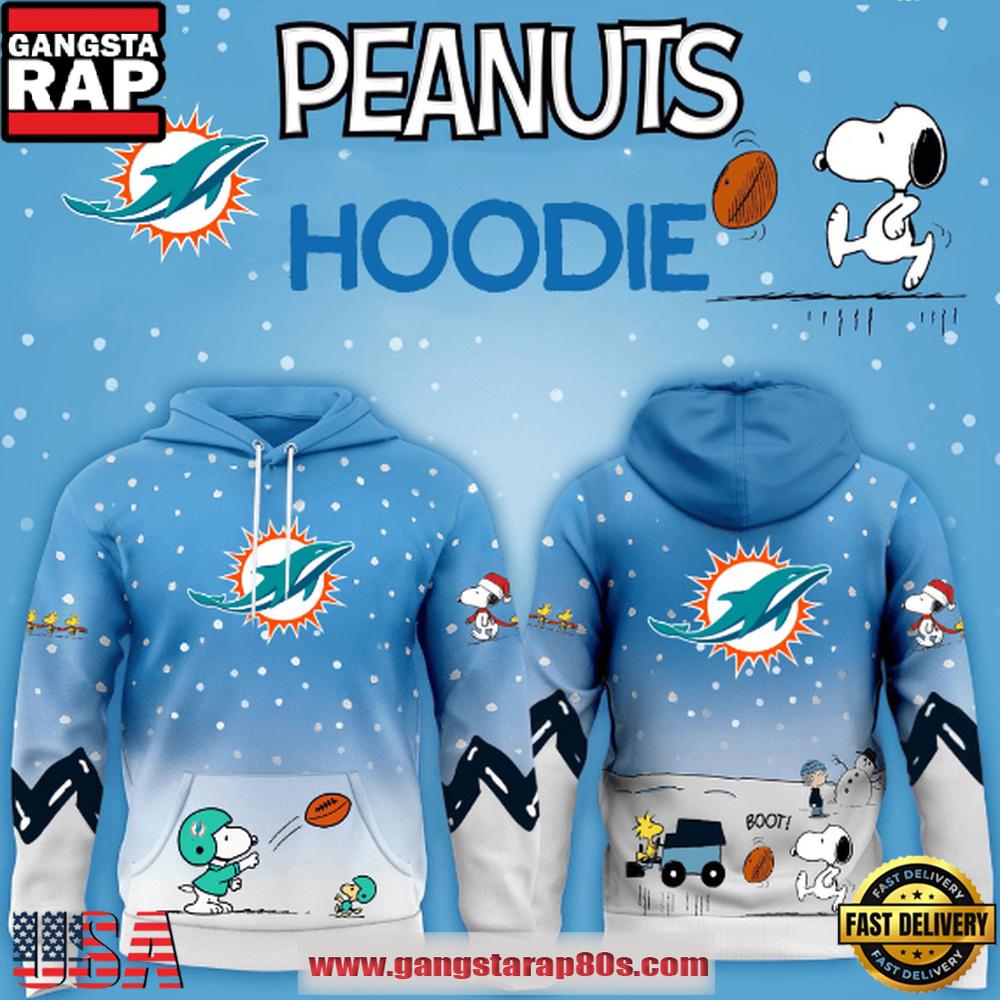 Miami Dolphins NFL x Peanuts Christmas Unisex T-Shirt Hoodie Or Zip-up Hoodie LN