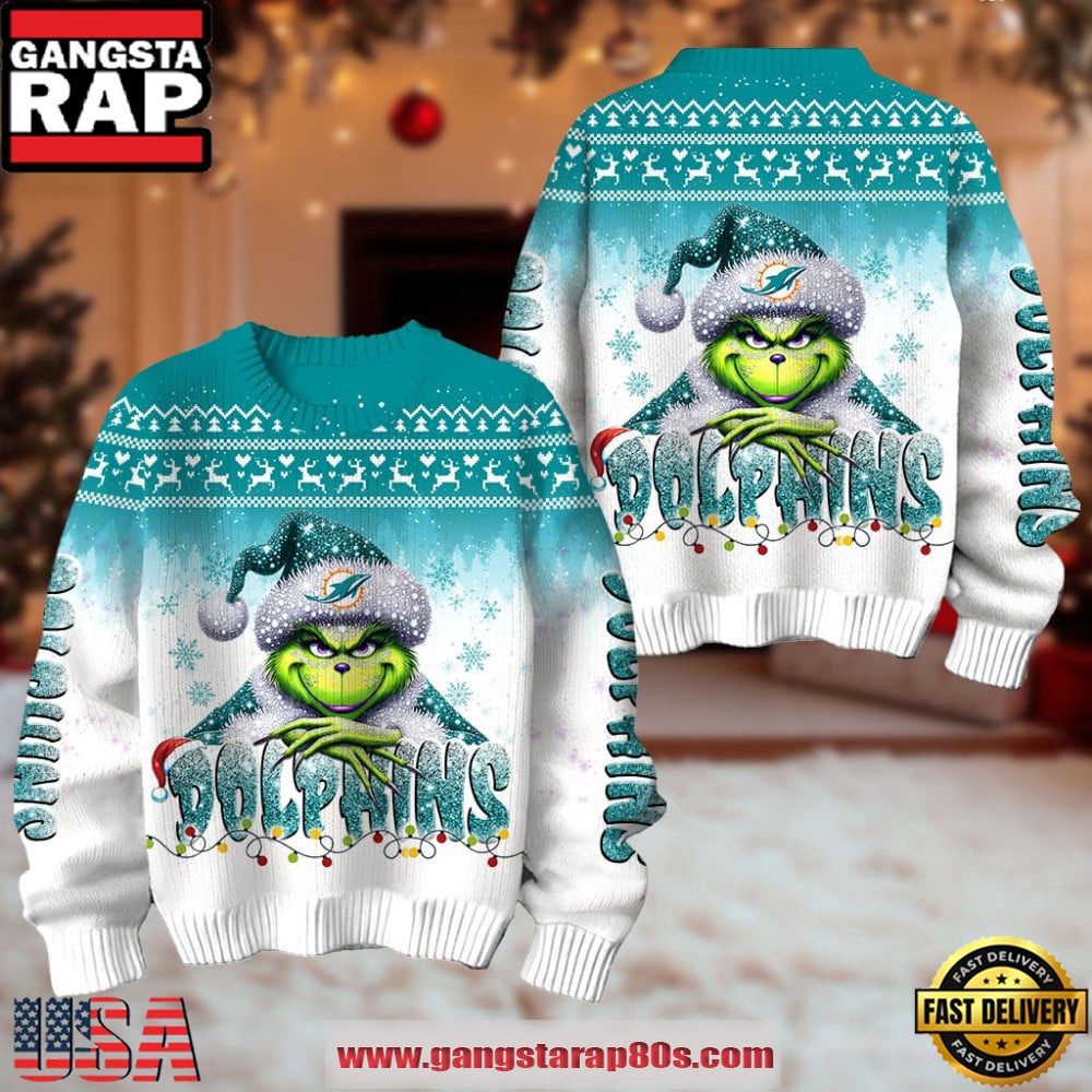 Miami Dolphins NFL x The Grinch Edition Ugly Christmas Sweater LN
