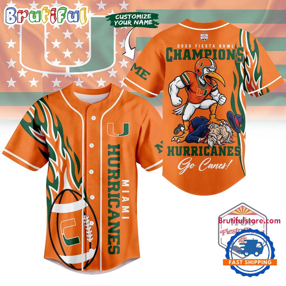 Miami Hurricanes 2026 NCAA Fiesta Bowl Champions HFN Baseball Jersey Shirt