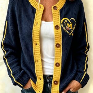 Michigan Football Merch Cardigan HG Michigan Gameday Football Gear Gift For Woman