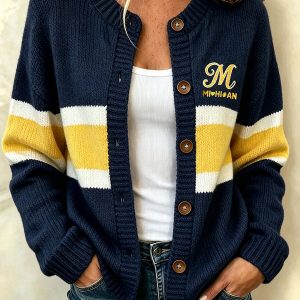 Michigan Football Merch Cardigan HG Michigan Gameday Football Merch Gift For Mother