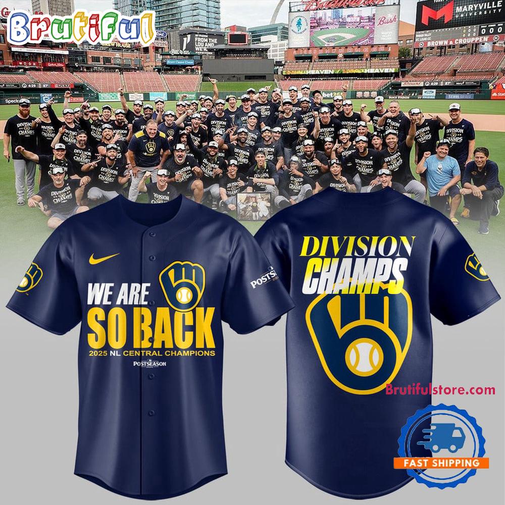Milwaukee Brewers Navy 2025 NL Central Division Champions Locker Room HFN Baseball Jersey