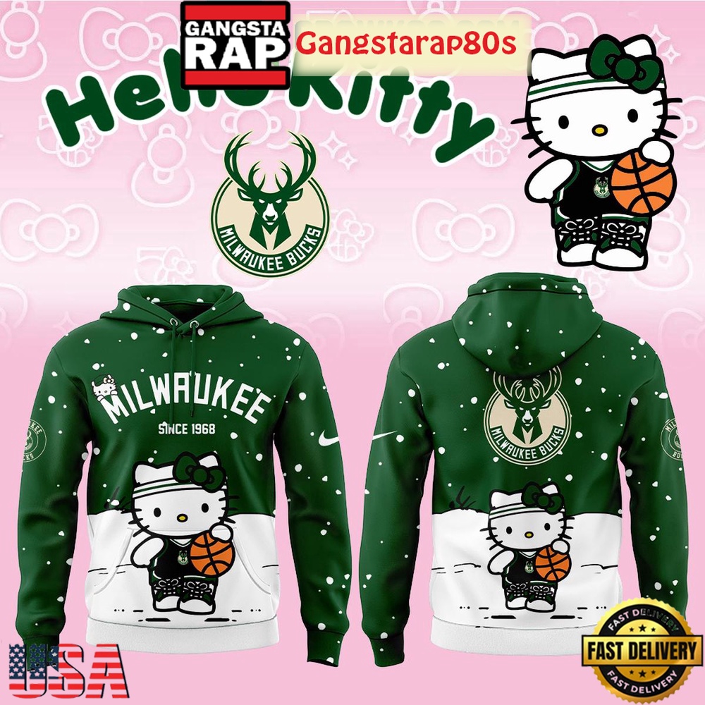 Milwaukee Bucks x Hello Kitty 2025 Christmas  T-Shirt Hoodie Or Zip-up Hoodie LN