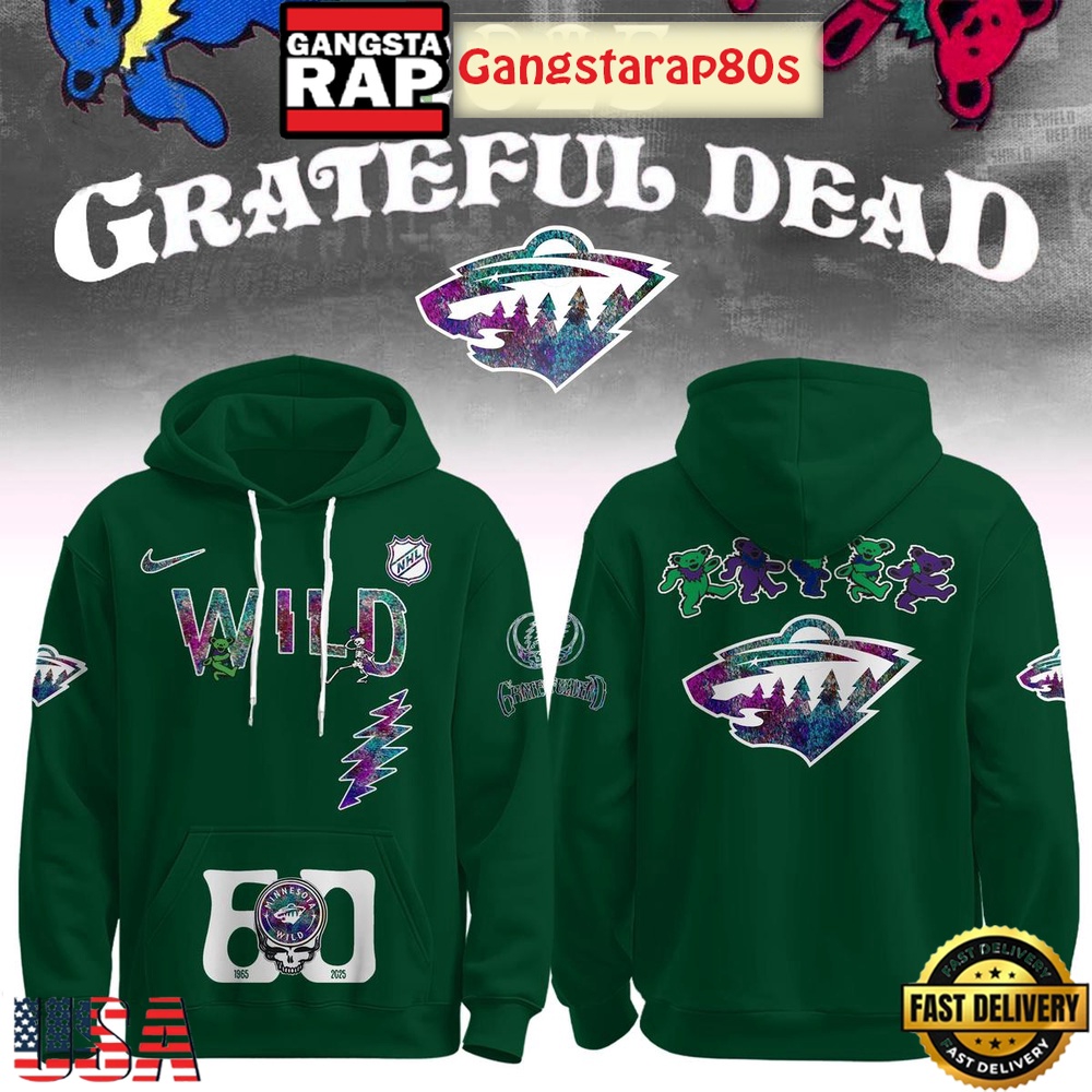 Minnesota Wild Grateful Dead 60 Years Special Edition All Over Print T-Shirt Hoodie Or Zip-up Hoodie LN