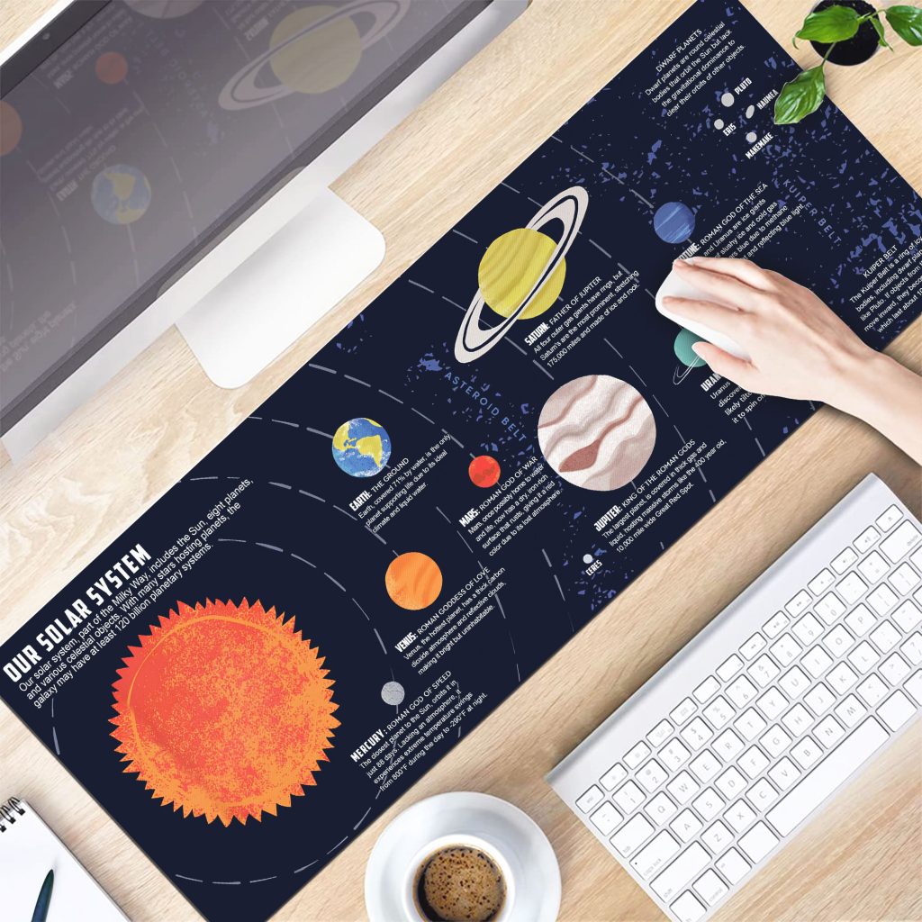 Solar System Mouse Pad Large Gaming Desk Mat, Space Lover Gift, Astronomical Cheat Sheet Large Desk Mat, Essential Computer Accessories for Study, Work, and Reference Purposes NNA