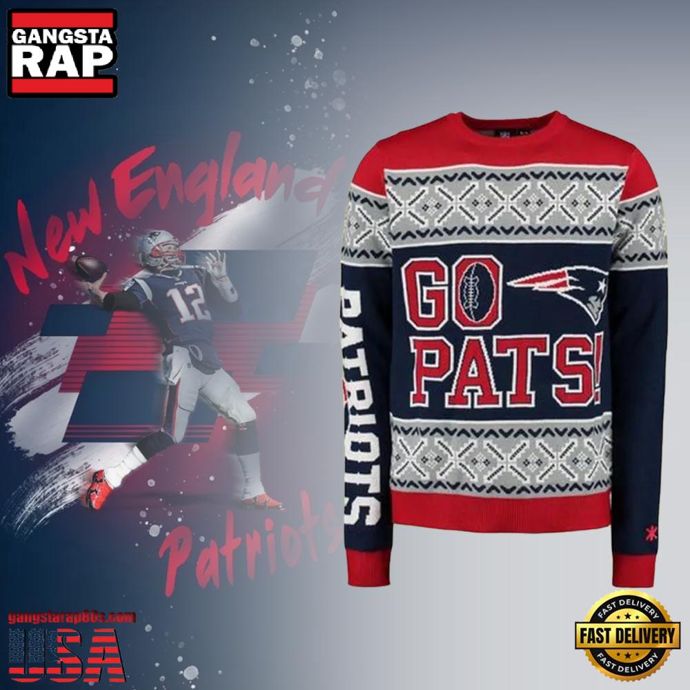New England Patriots Go Pats NFL Christmas Ugly Sweater LN