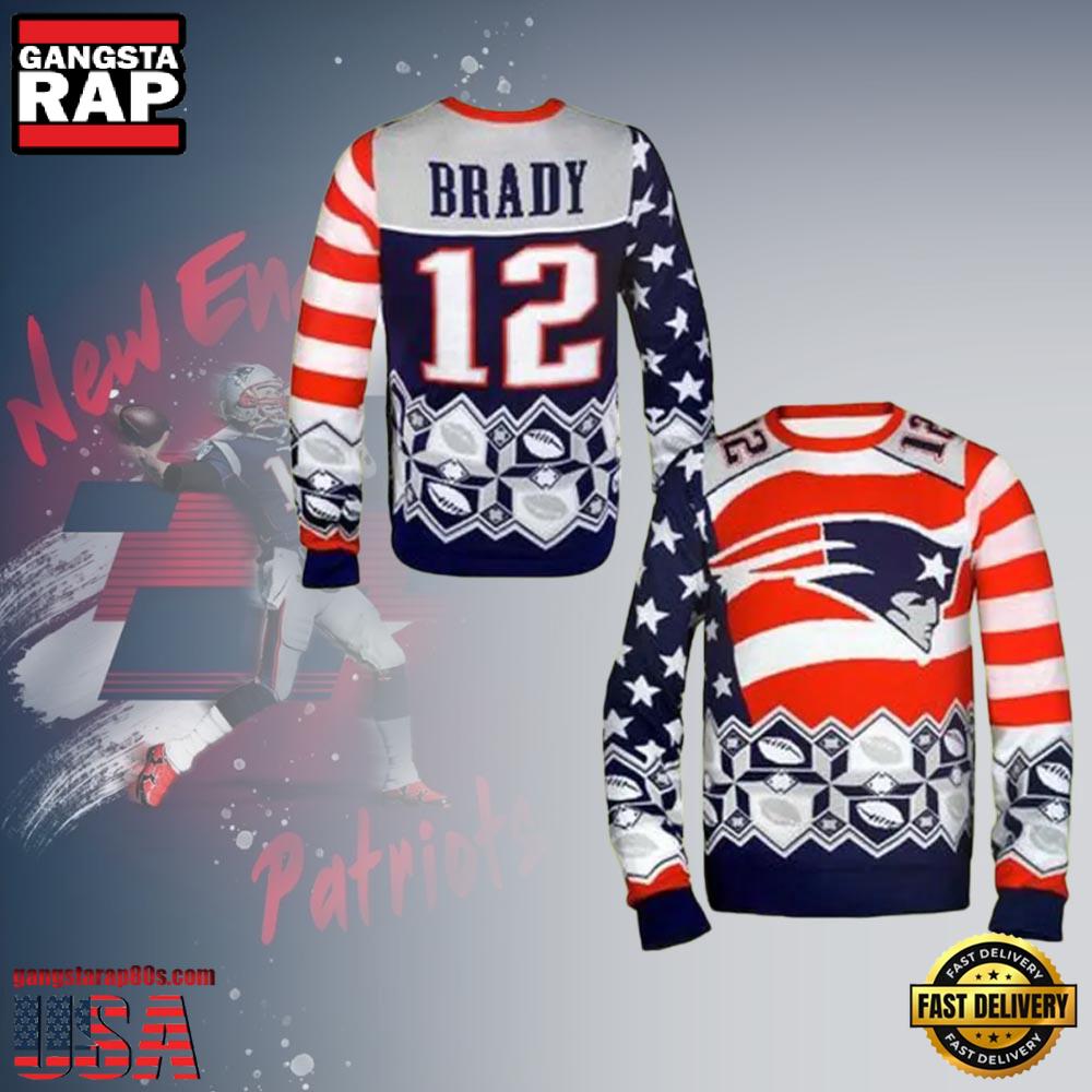 New England Patriots NFL Funny Brady 12 Christmas Ugly Sweater LN