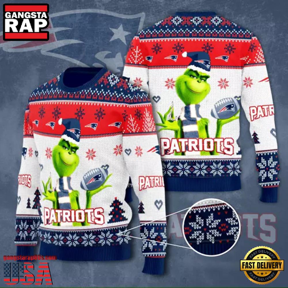 New England Patriots NFL Grinch Knitted Christmas Ugly Sweater LN