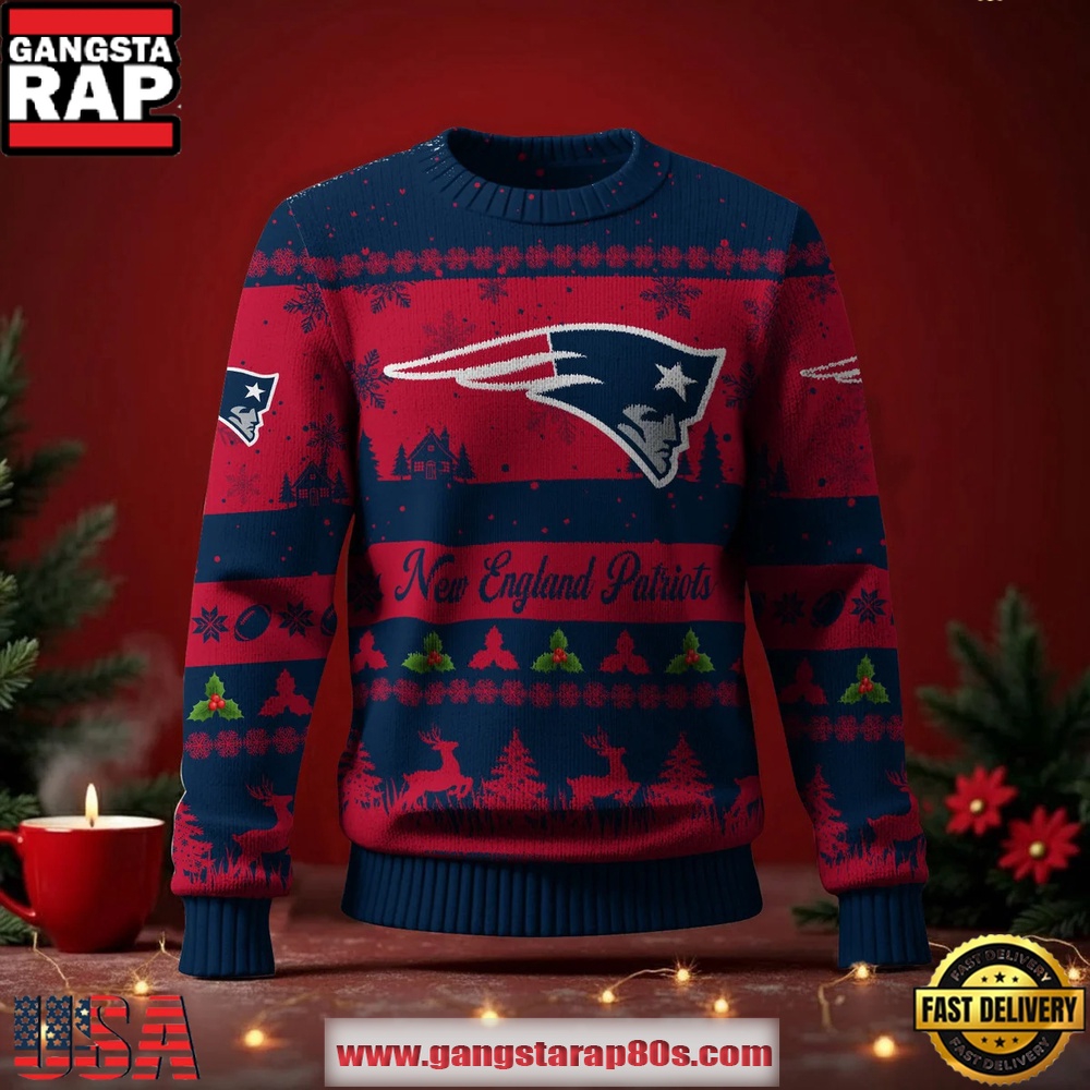 New England Patriots NFL Holiday Spirit Ugly Christmas Sweater LN