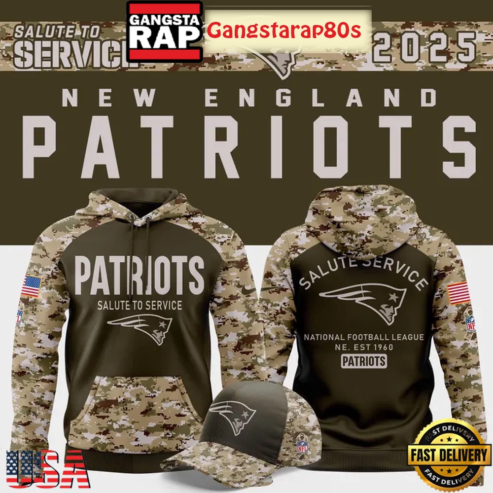 New England Patriots Nike Olive-Camo Salute to Service 2025 T-Shirt Hoodie Or Zip-up Hoodie LN